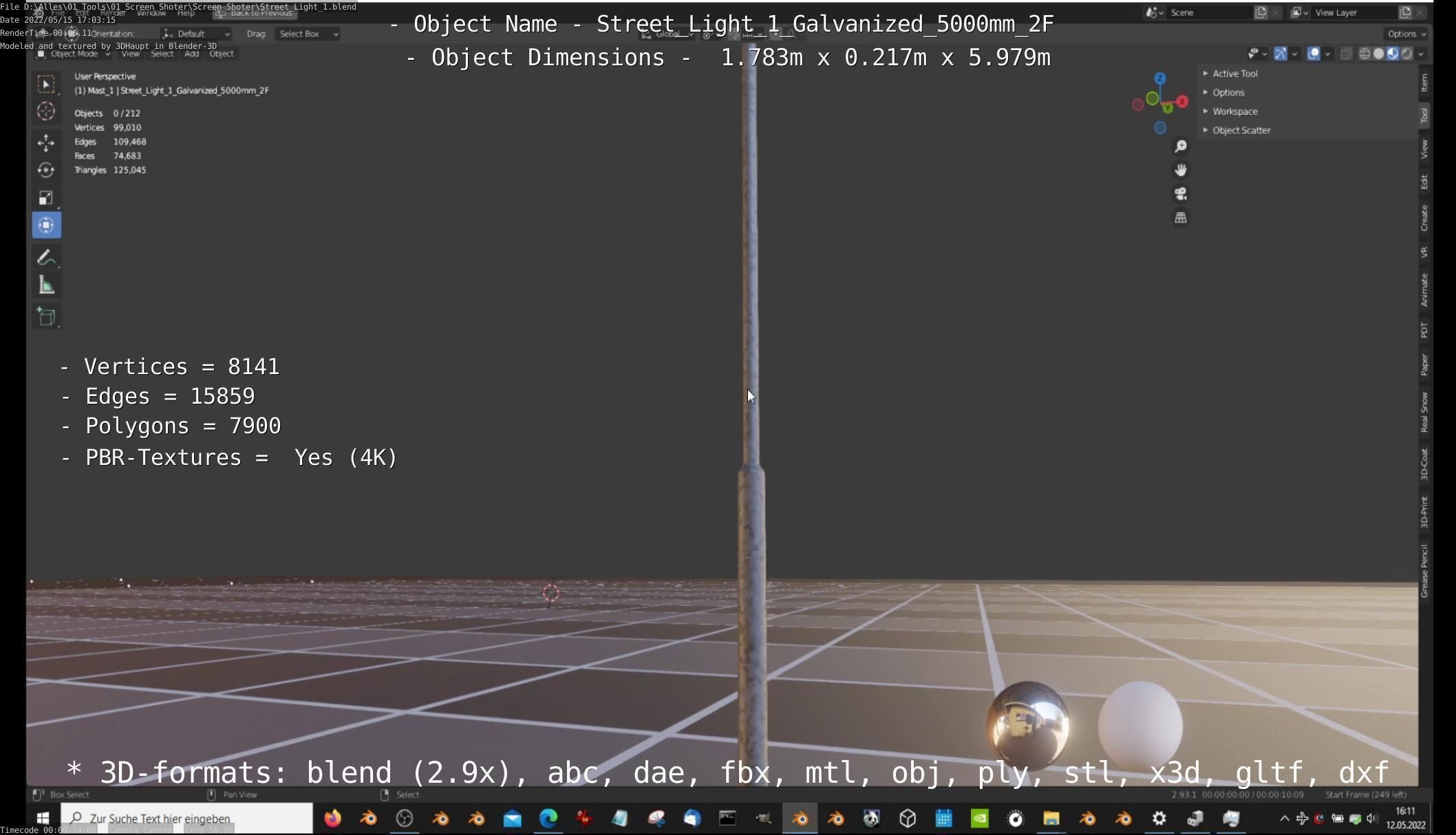 Street Light 1 Galvanized 5000mm 2F Low-poly 3D model_75