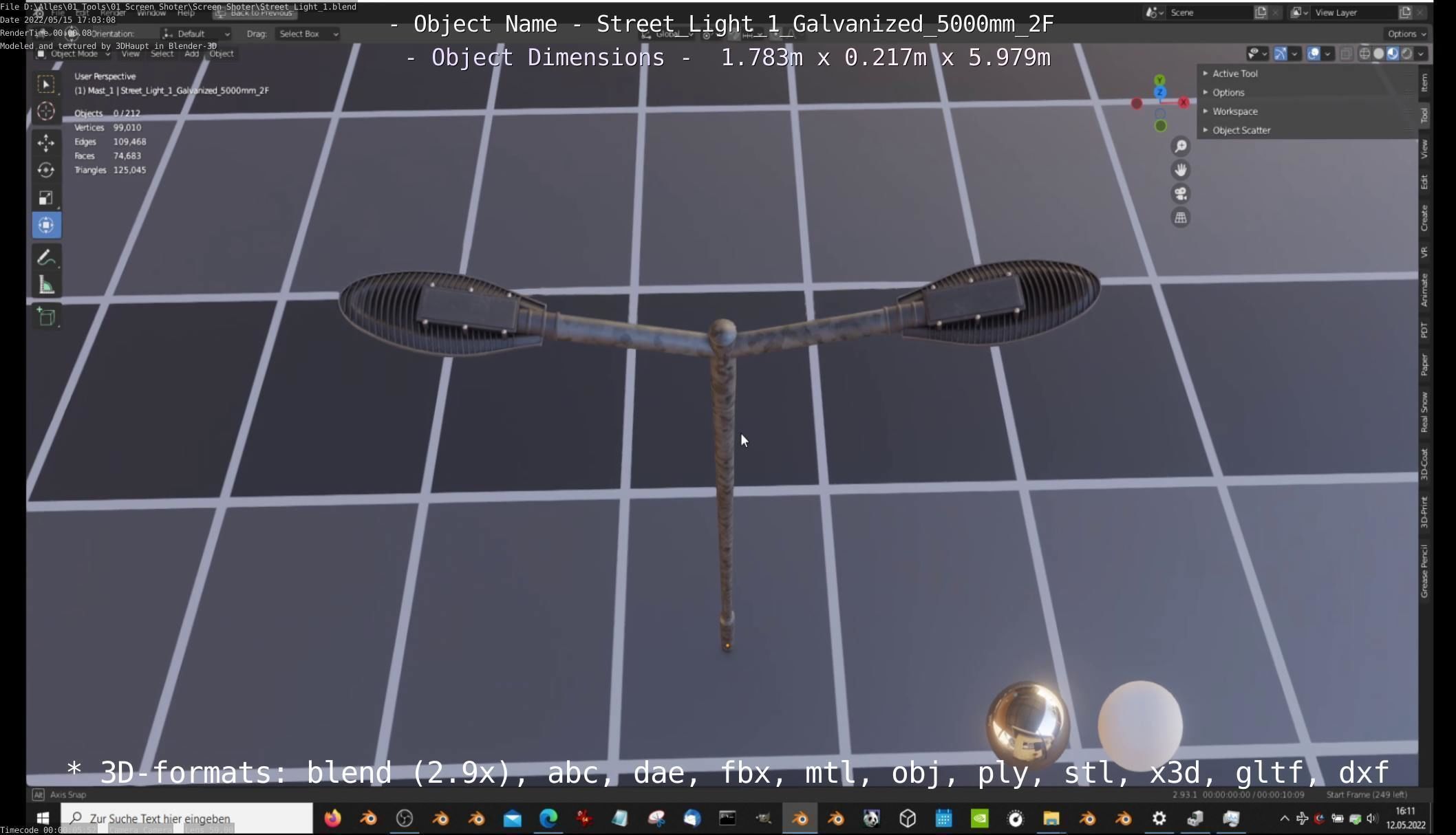 Street Light 1 Galvanized 5000mm 2F Low-poly 3D model_52