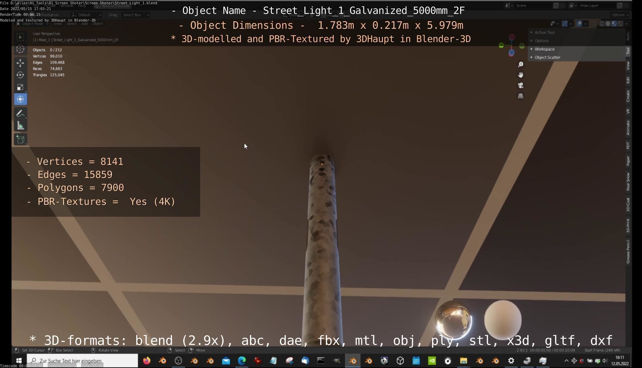 Street Light 1 Galvanized 5000mm 2F Low-poly 3D model_26