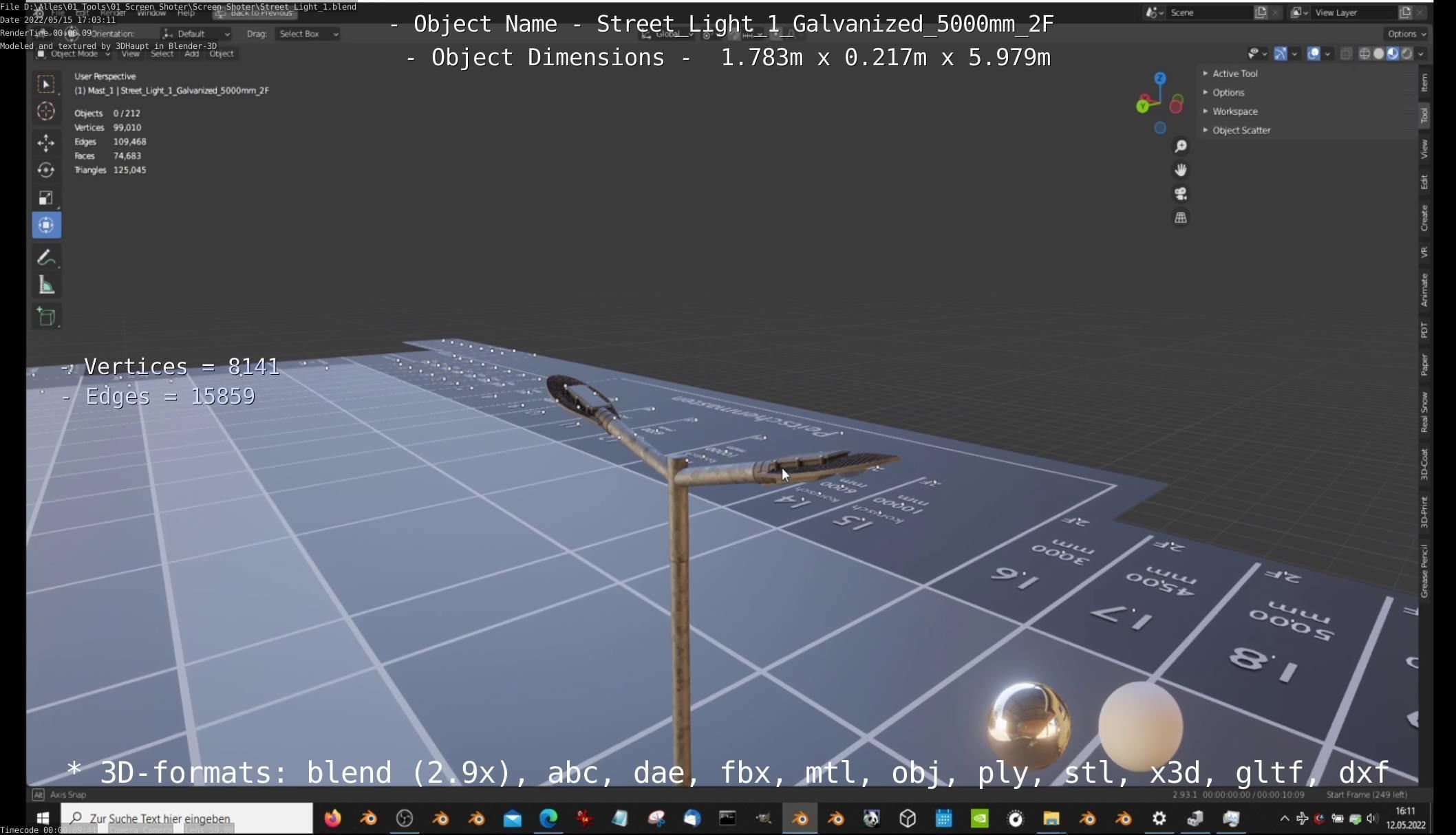 Street Light 1 Galvanized 5000mm 2F Low-poly 3D model_62