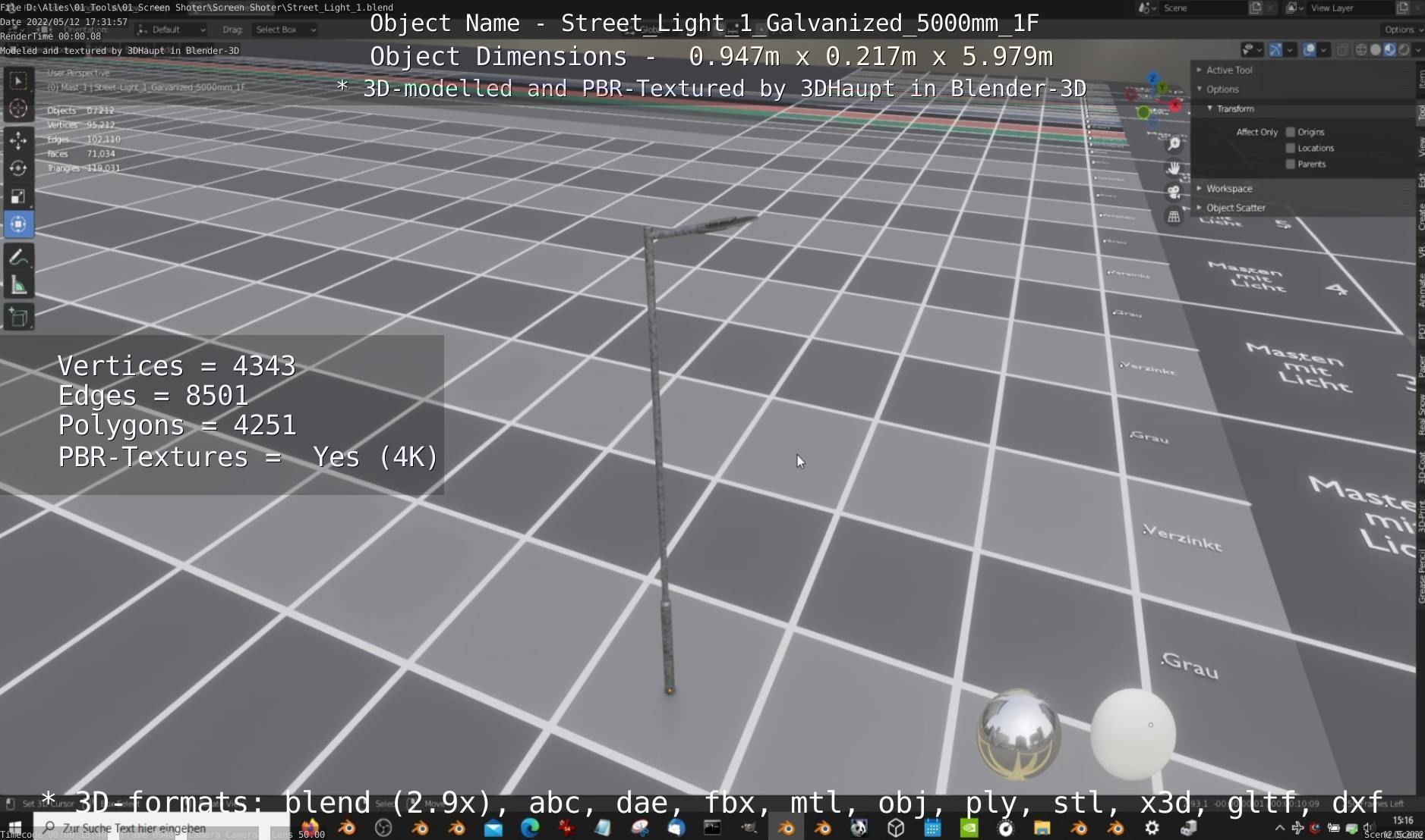 Street Light 1 Galvanized 5000mm 1F Low-poly 3D model_5