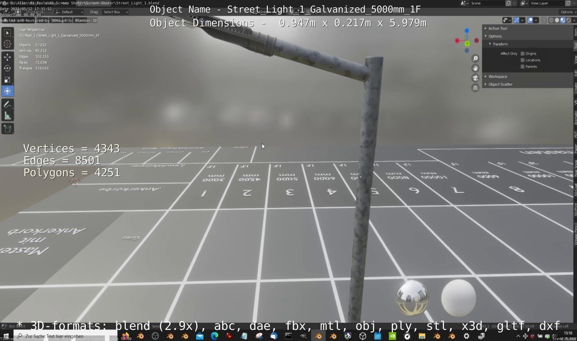 Street Light 1 Galvanized 5000mm 1F Low-poly 3D model_9