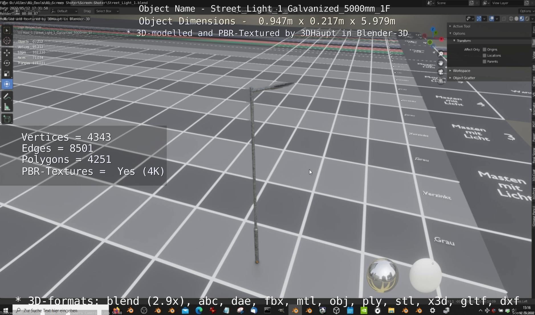 Street Light 1 Galvanized 5000mm 1F Low-poly 3D model_11