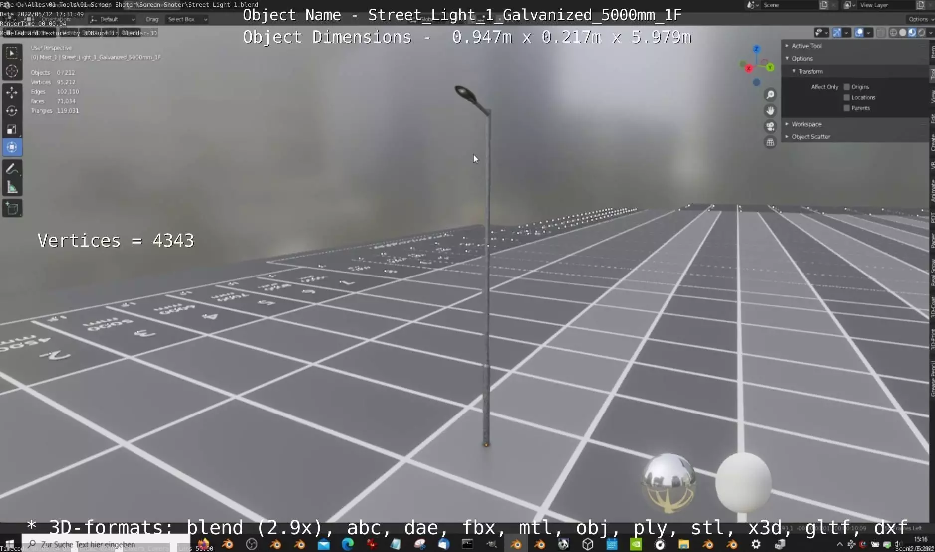 Street Light 1 Galvanized 5000mm 1F Low-poly 3D model_0