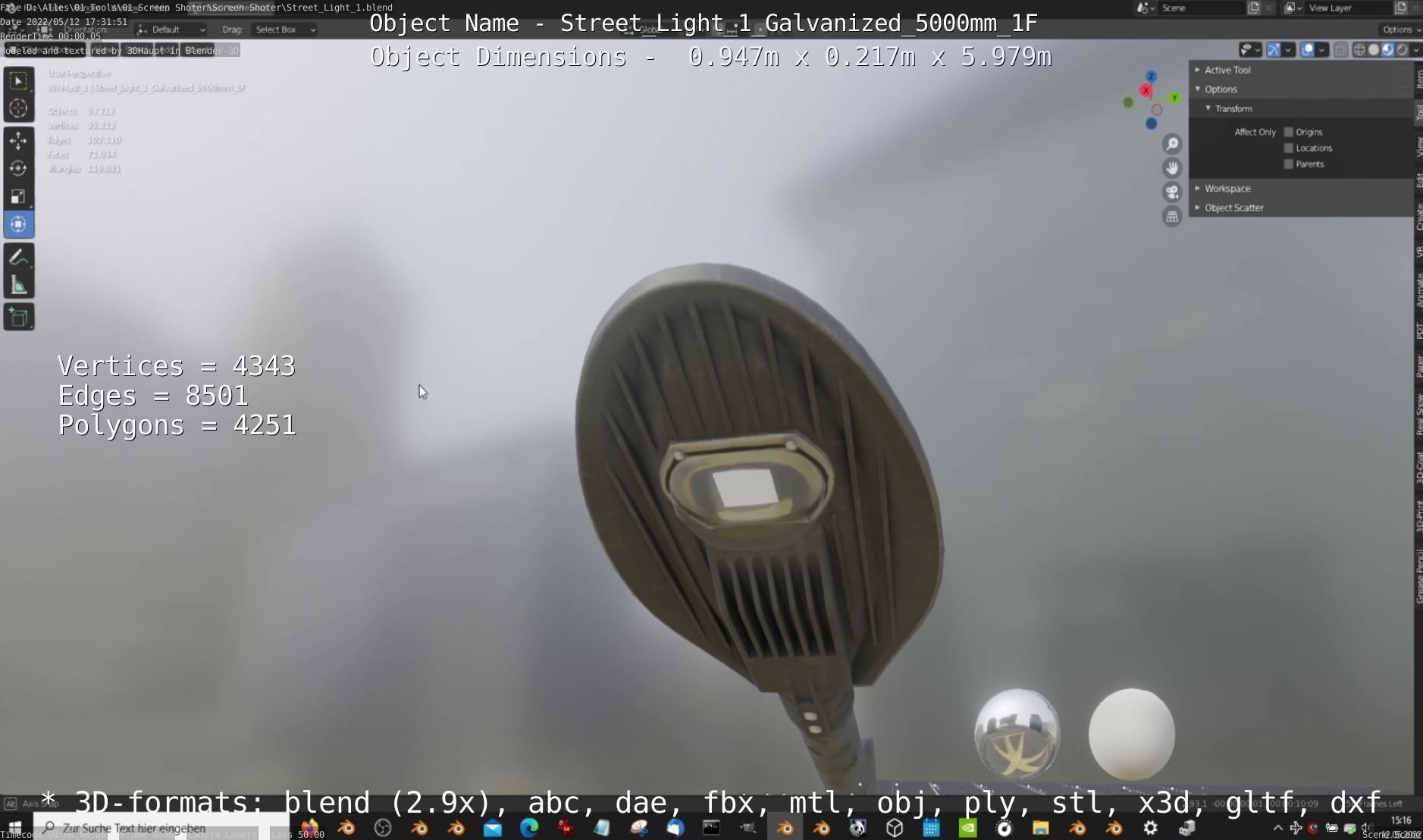 Street Light 1 Galvanized 5000mm 1F Low-poly 3D model_14
