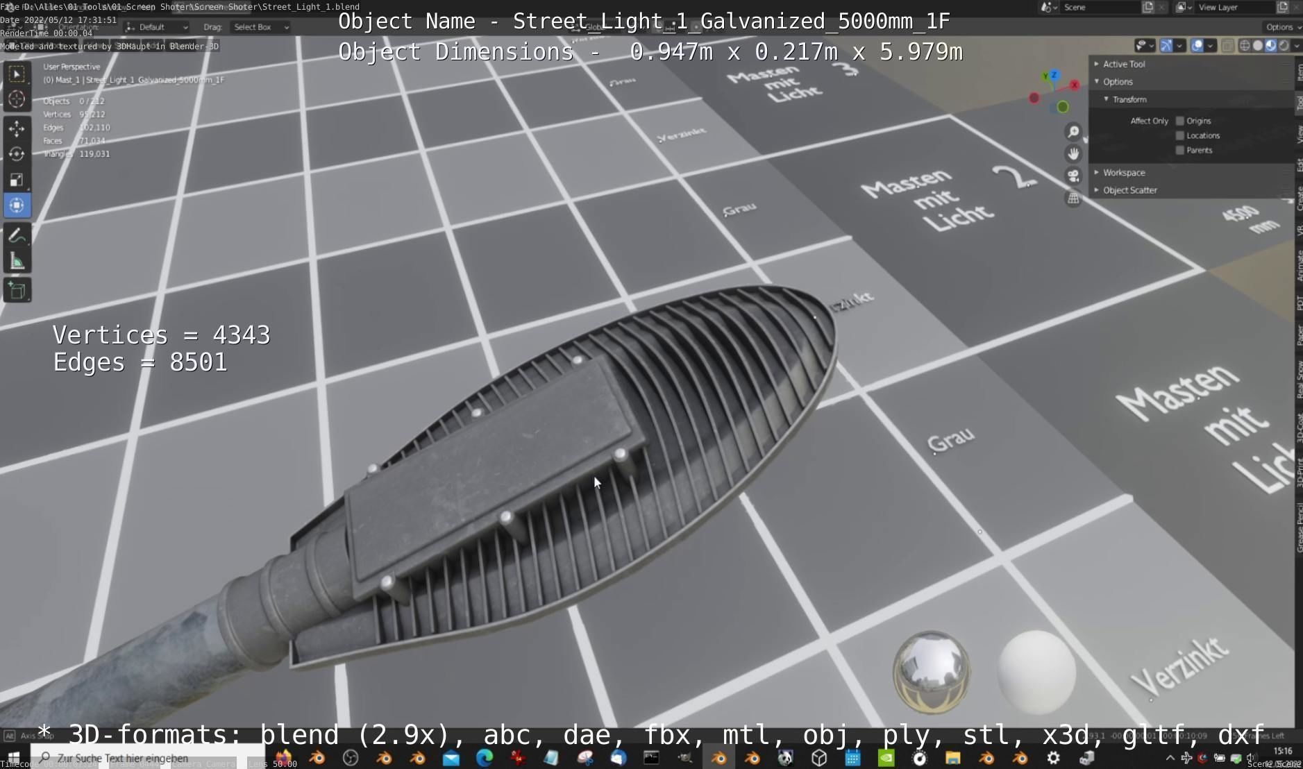 Street Light 1 Galvanized 5000mm 1F Low-poly 3D model_7