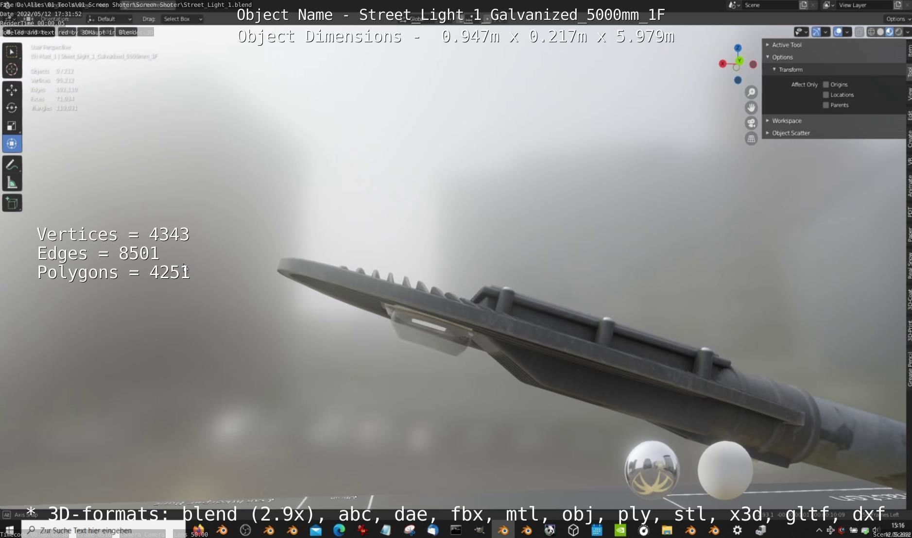 Street Light 1 Galvanized 5000mm 1F Low-poly 3D model_16