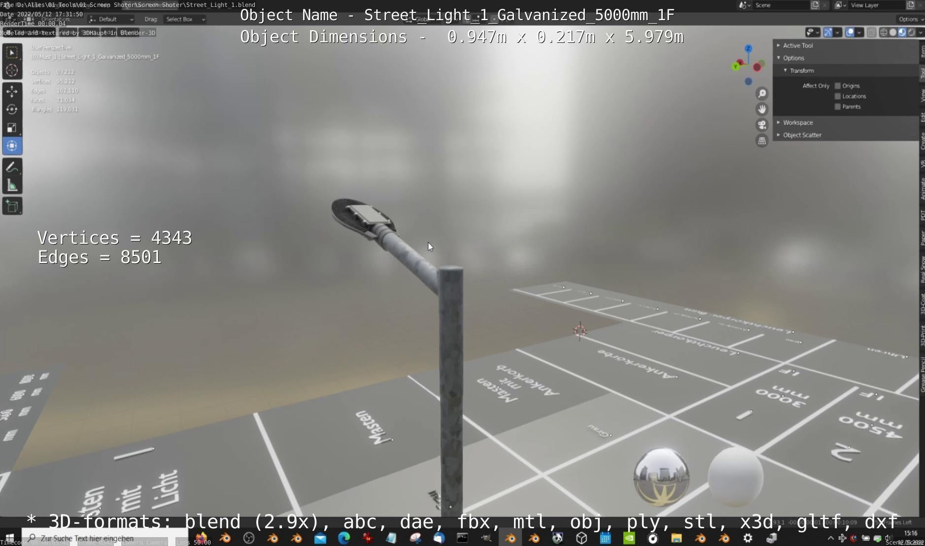 Street Light 1 Galvanized 5000mm 1F Low-poly 3D model_4
