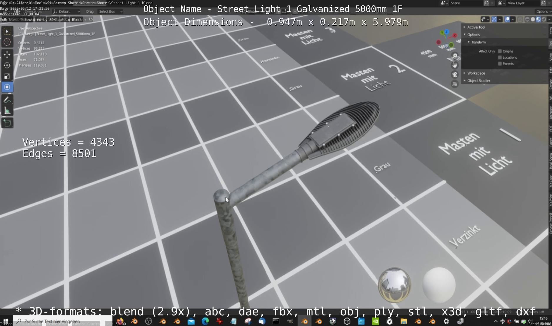 Street Light 1 Galvanized 5000mm 1F Low-poly 3D model_2