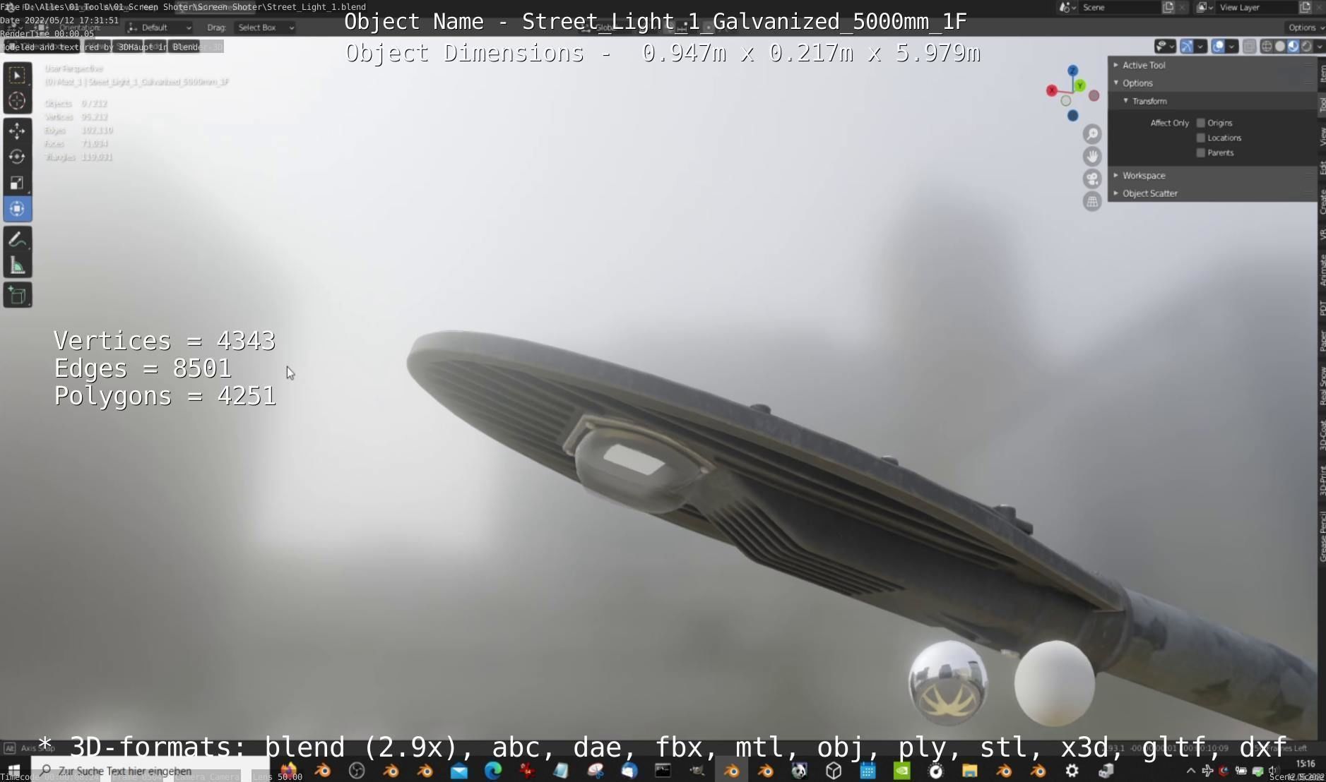 Street Light 1 Galvanized 5000mm 1F Low-poly 3D model_15