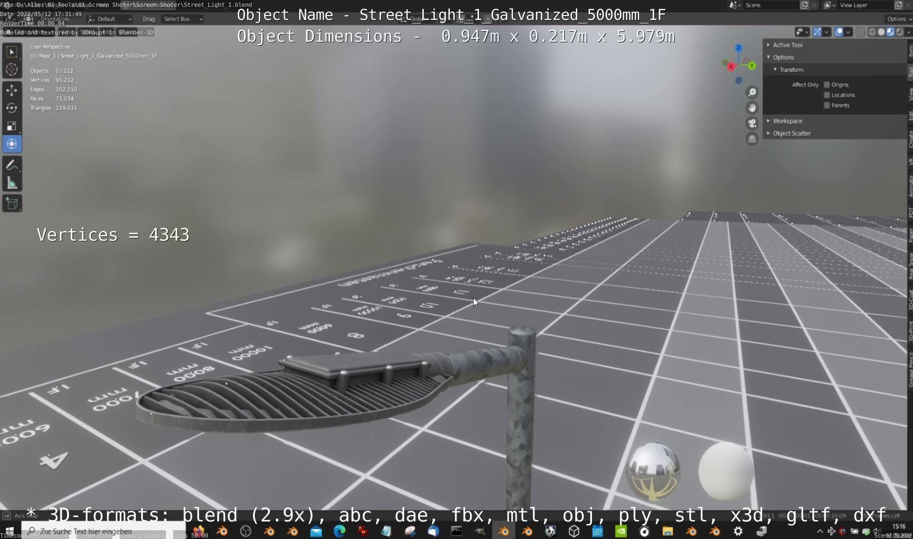 Street Light 1 Galvanized 5000mm 1F Low-poly 3D model_6