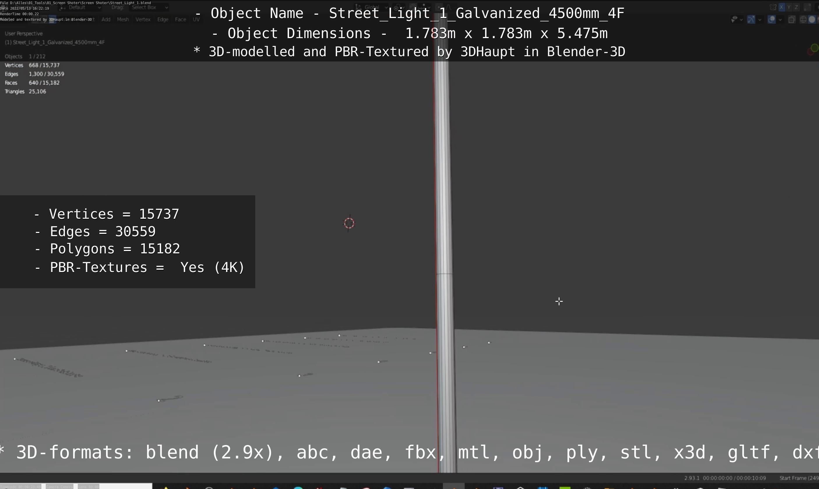 Street Light 1 Galvanized 4500mm 4F Low-poly 3D model_77