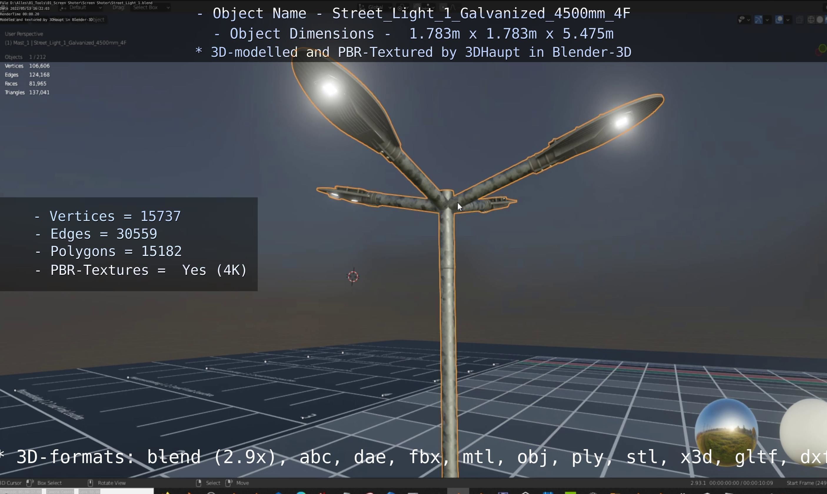 Street Light 1 Galvanized 4500mm 4F Low-poly 3D model_67
