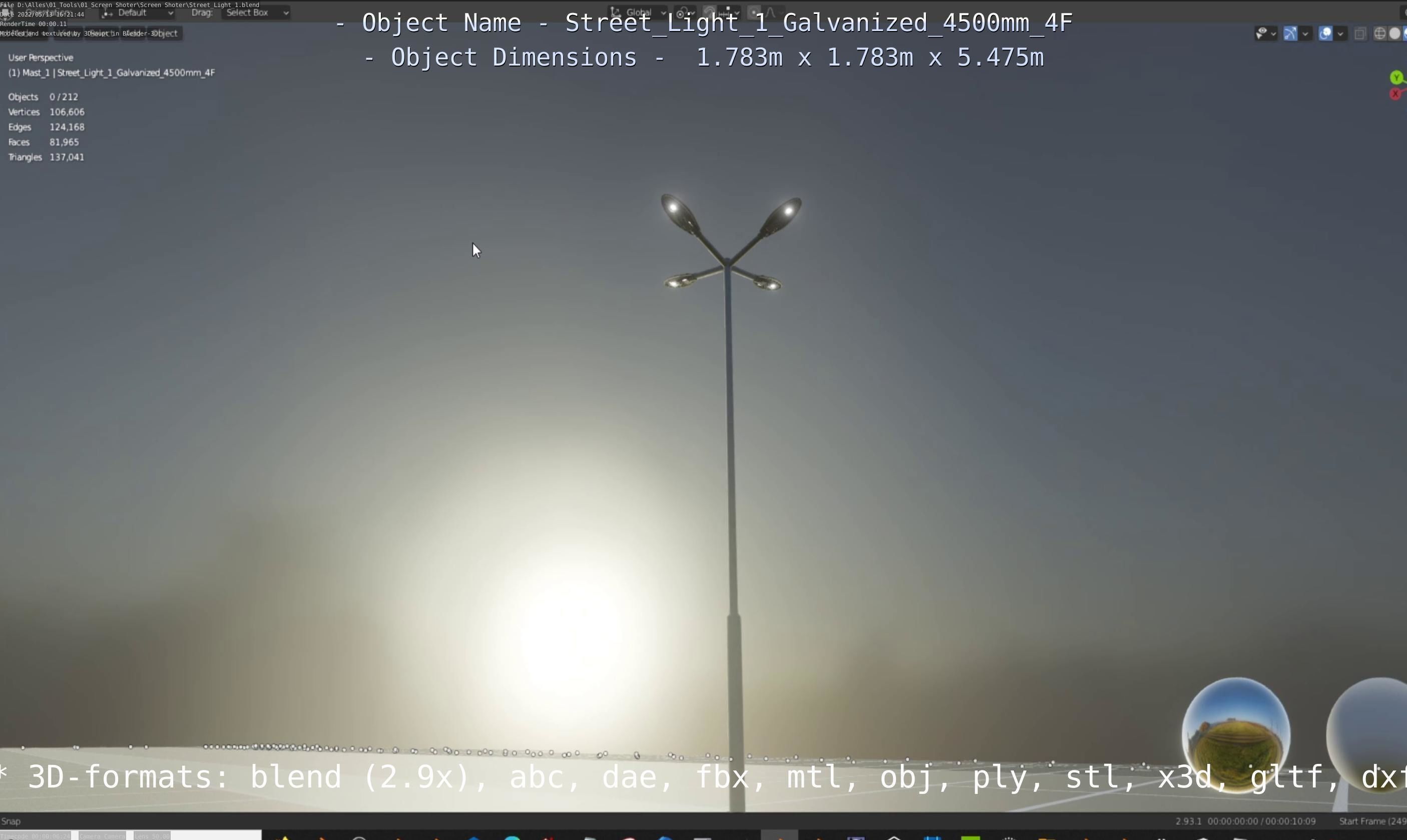 Street Light 1 Galvanized 4500mm 4F Low-poly 3D model_44