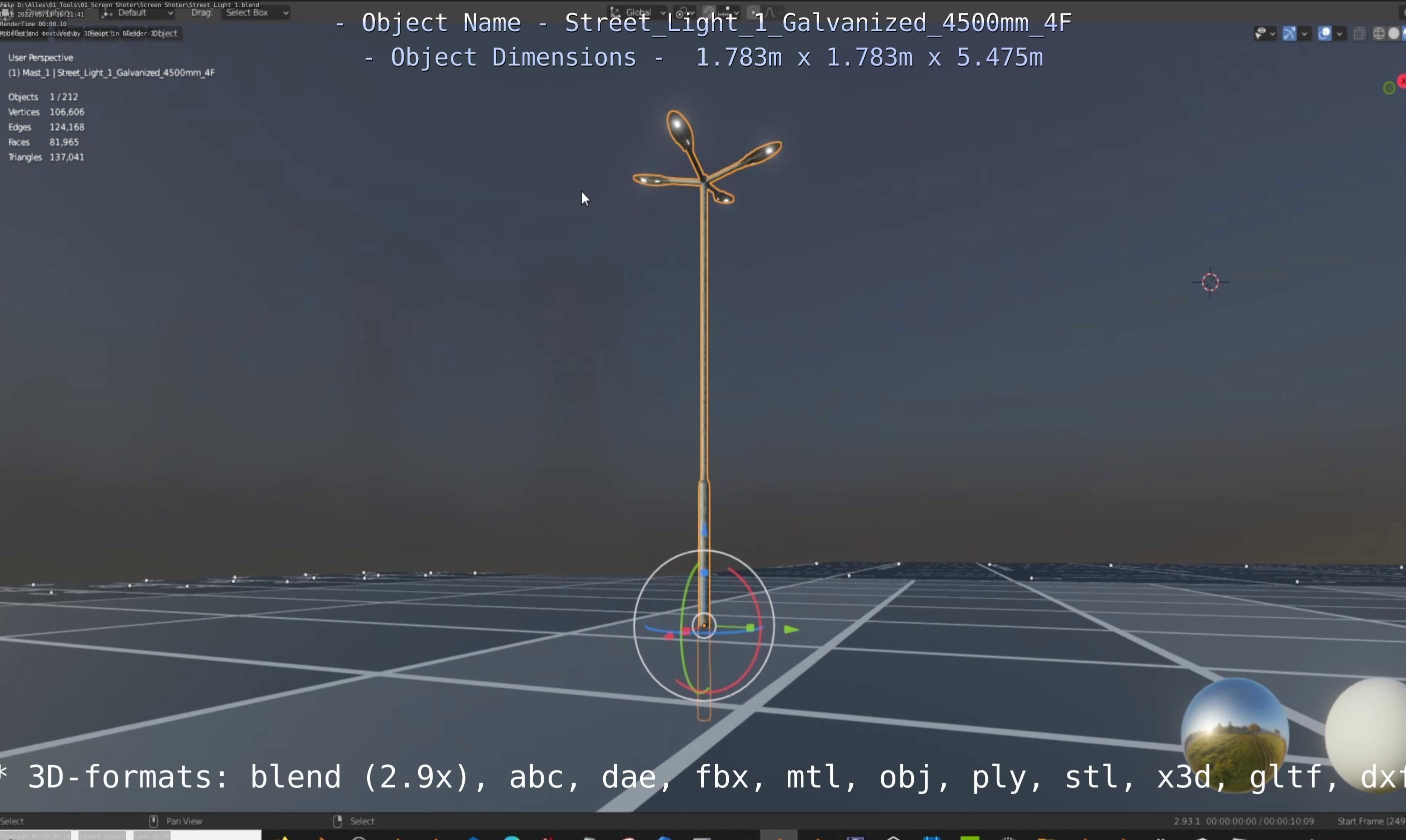 Street Light 1 Galvanized 4500mm 4F Low-poly 3D model_22