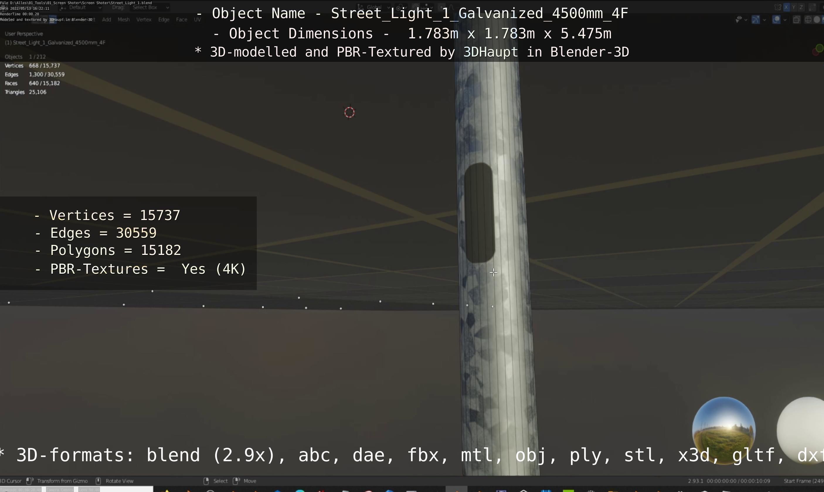 Street Light 1 Galvanized 4500mm 4F Low-poly 3D model_80