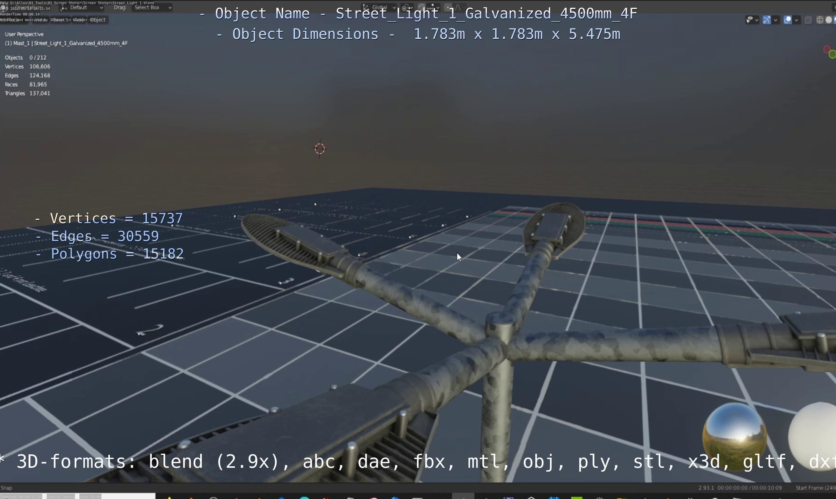 Street Light 1 Galvanized 4500mm 4F Low-poly 3D model_6