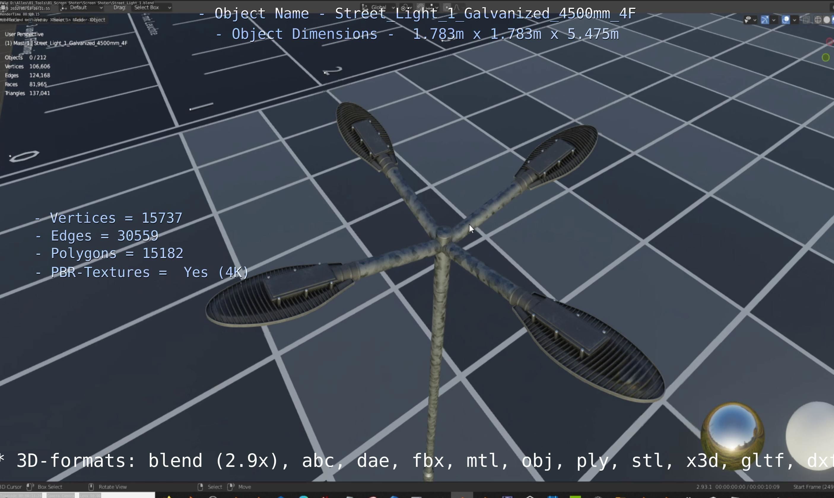 Street Light 1 Galvanized 4500mm 4F Low-poly 3D model_7