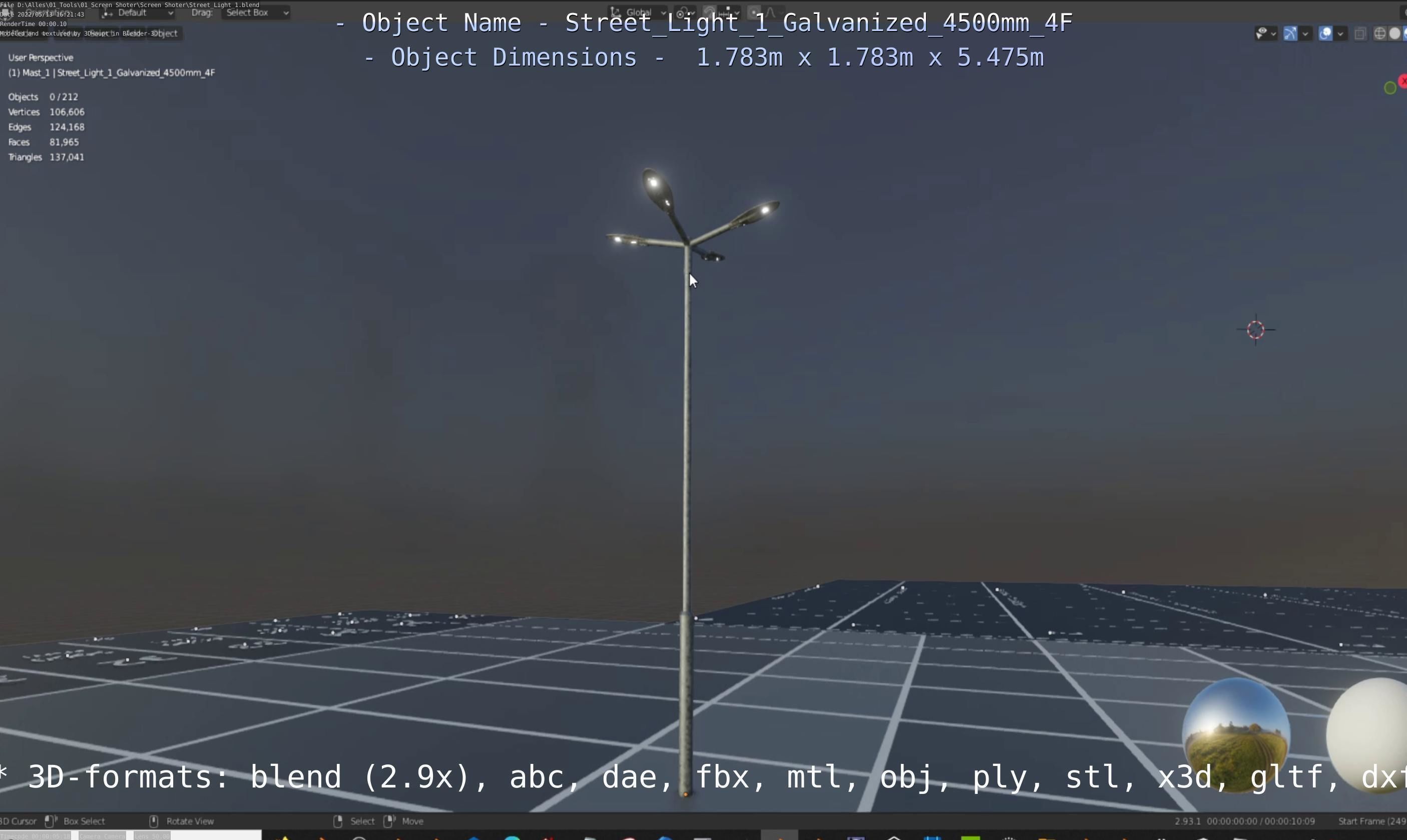 Street Light 1 Galvanized 4500mm 4F Low-poly 3D model_42