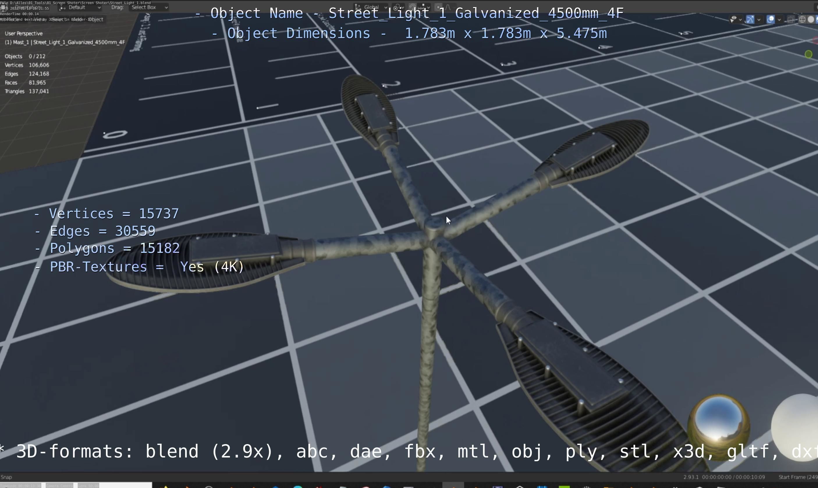 Street Light 1 Galvanized 4500mm 4F Low-poly 3D model_63