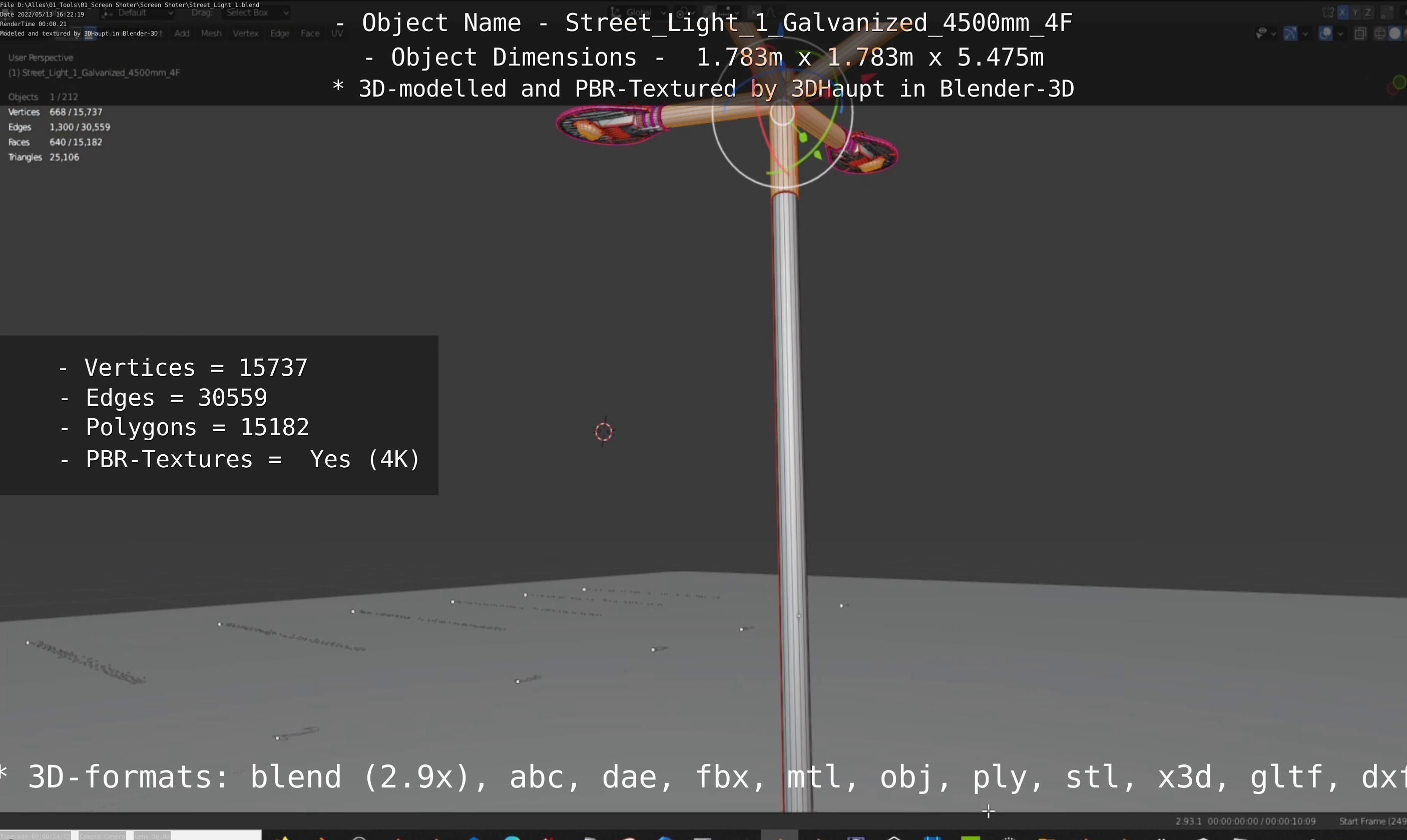 Street Light 1 Galvanized 4500mm 4F Low-poly 3D model_82