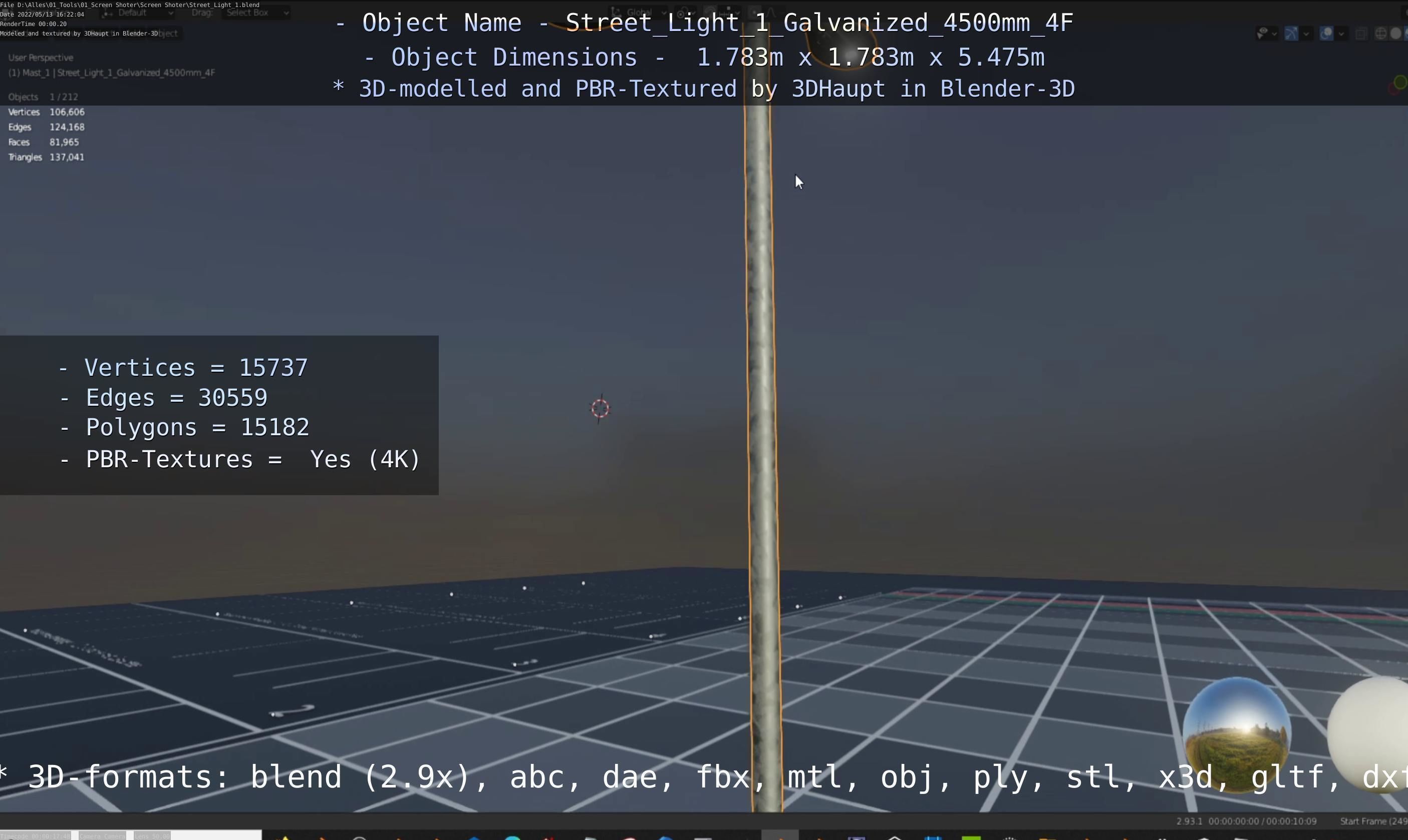 Street Light 1 Galvanized 4500mm 4F Low-poly 3D model_70