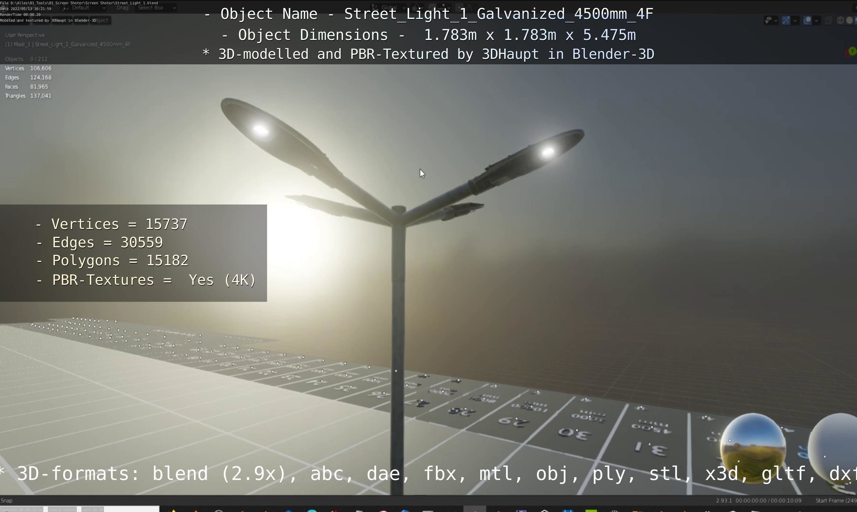 Street Light 1 Galvanized 4500mm 4F Low-poly 3D model_56