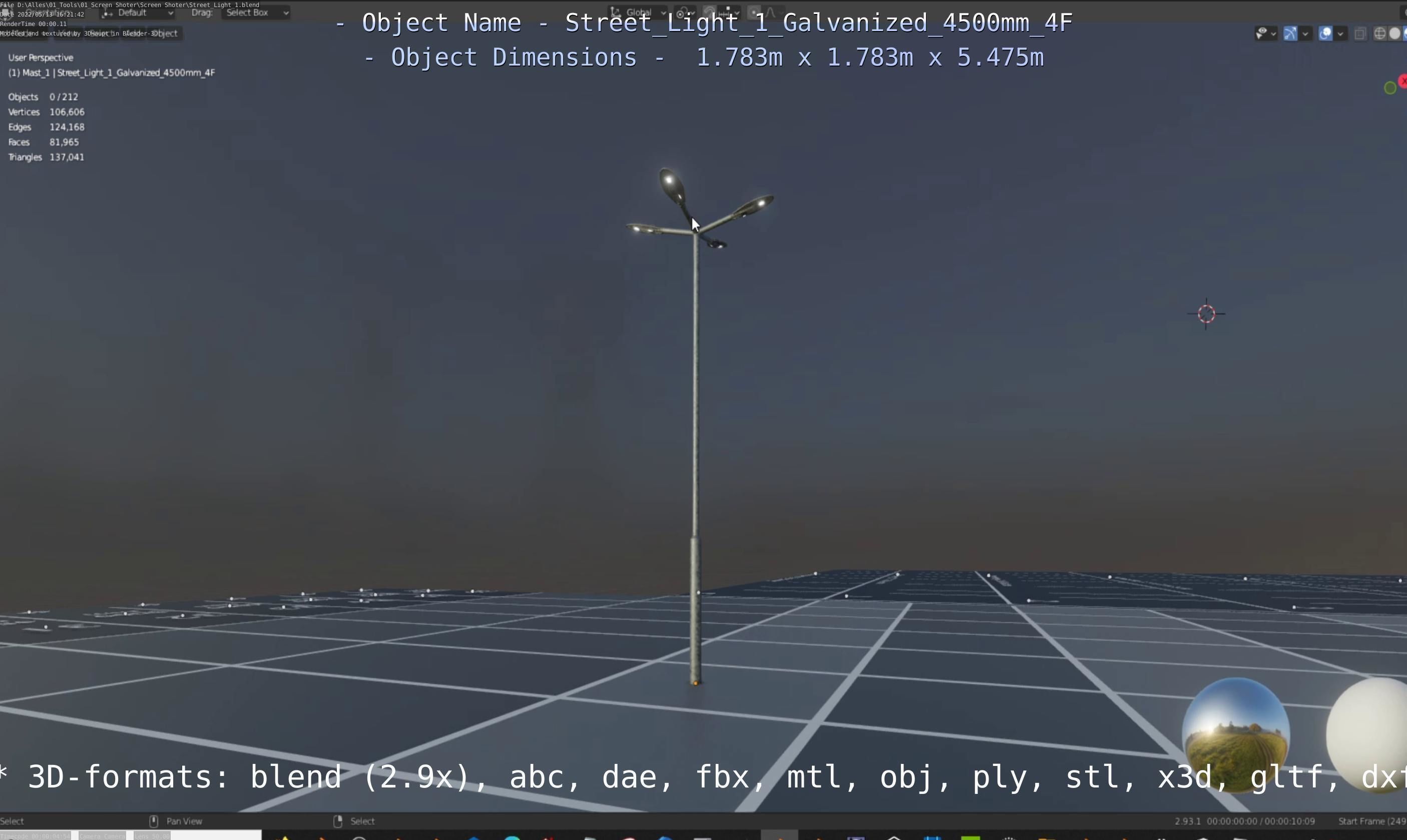 Street Light 1 Galvanized 4500mm 4F Low-poly 3D model_41