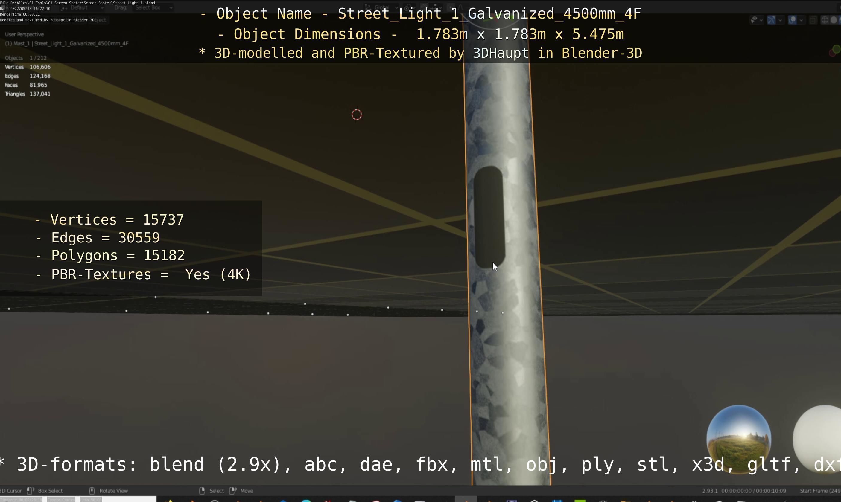 Street Light 1 Galvanized 4500mm 4F Low-poly 3D model_71