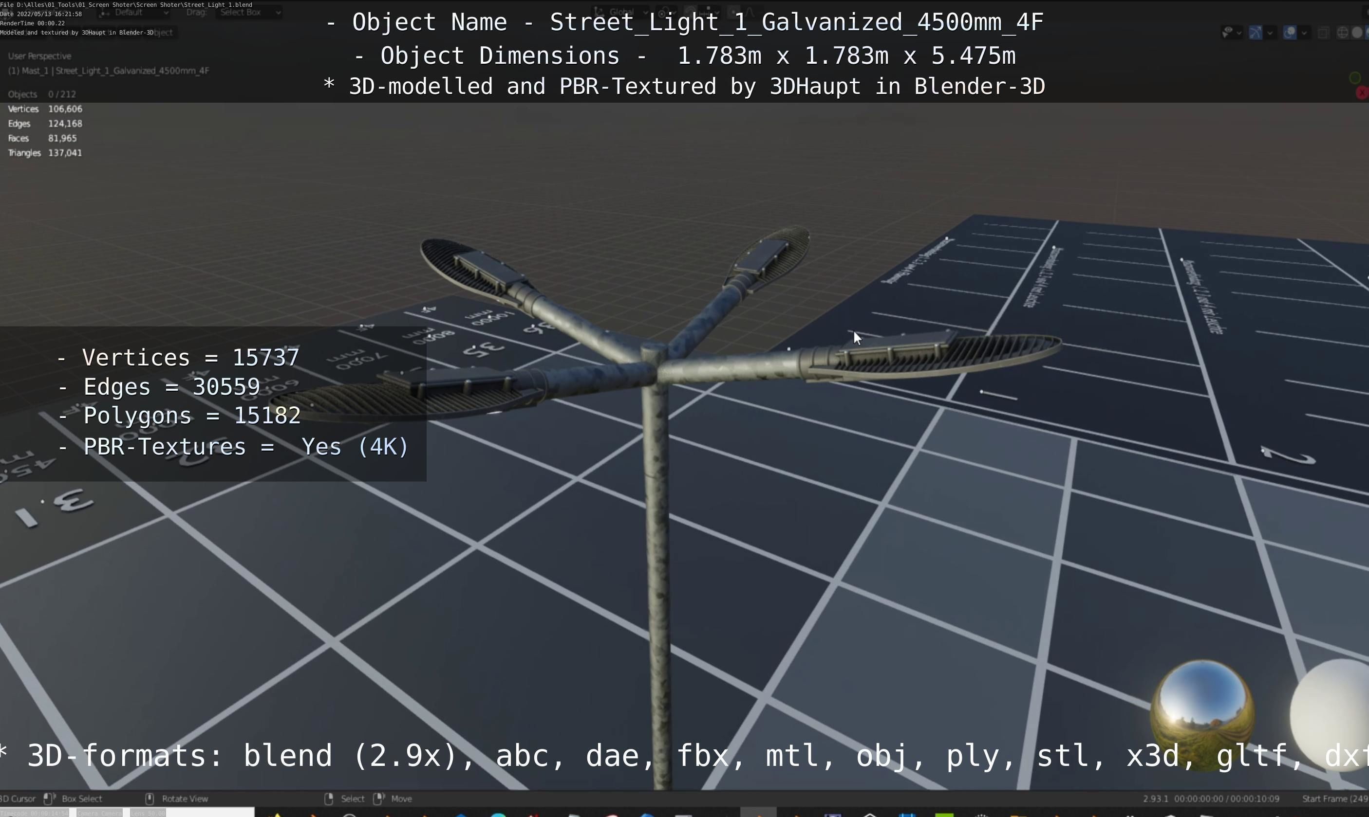 Street Light 1 Galvanized 4500mm 4F Low-poly 3D model_58