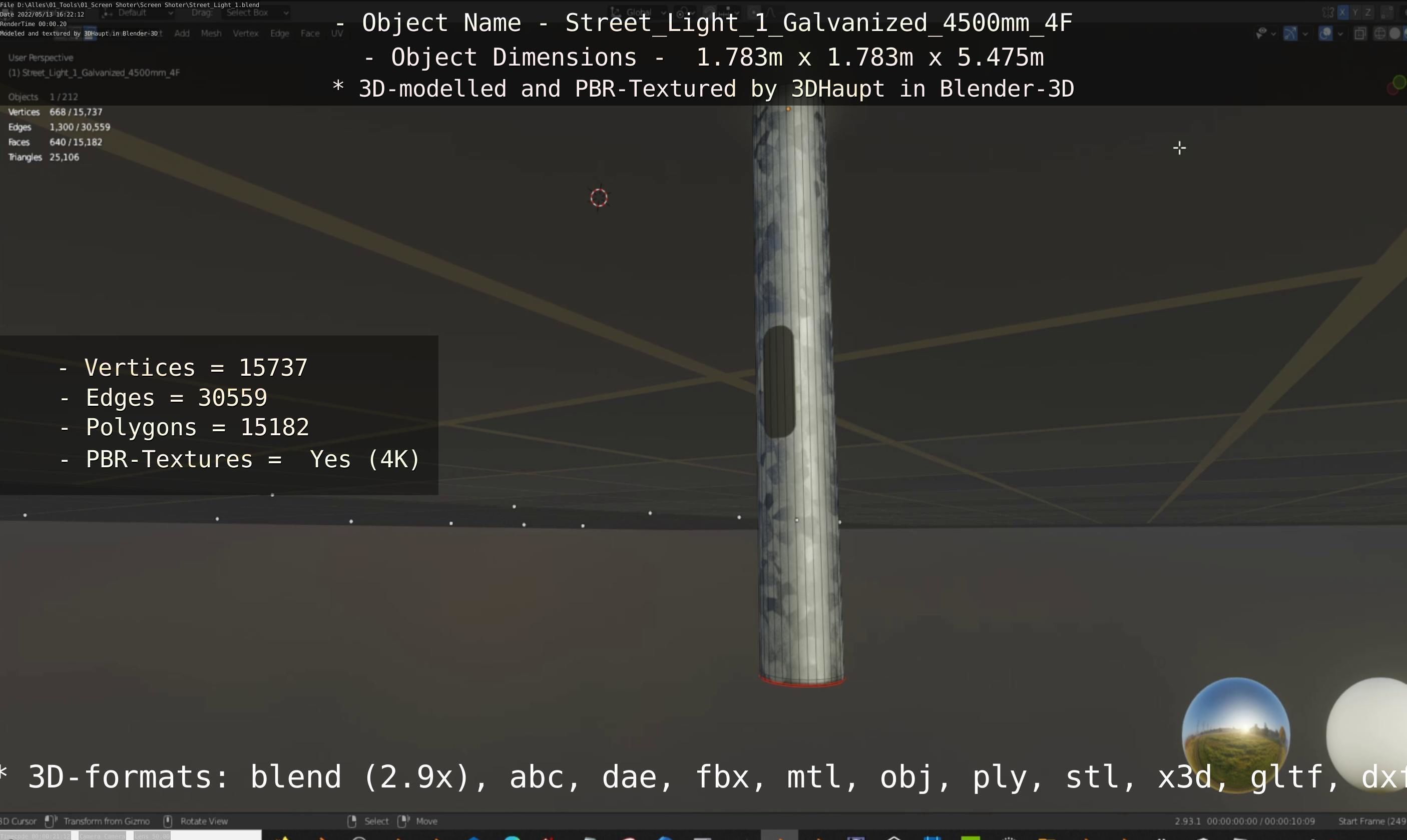 Street Light 1 Galvanized 4500mm 4F Low-poly 3D model_73