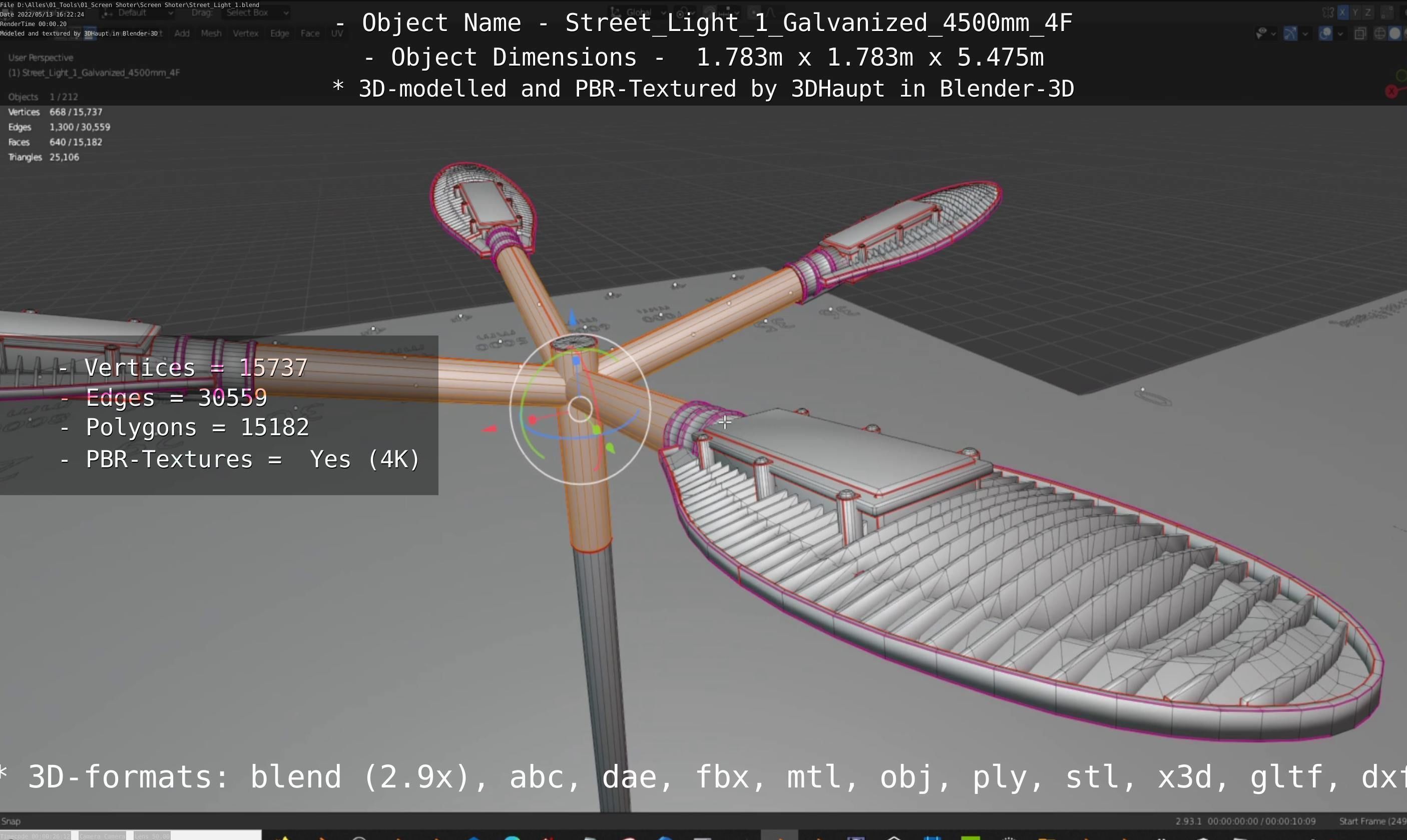 Street Light 1 Galvanized 4500mm 4F Low-poly 3D model_16