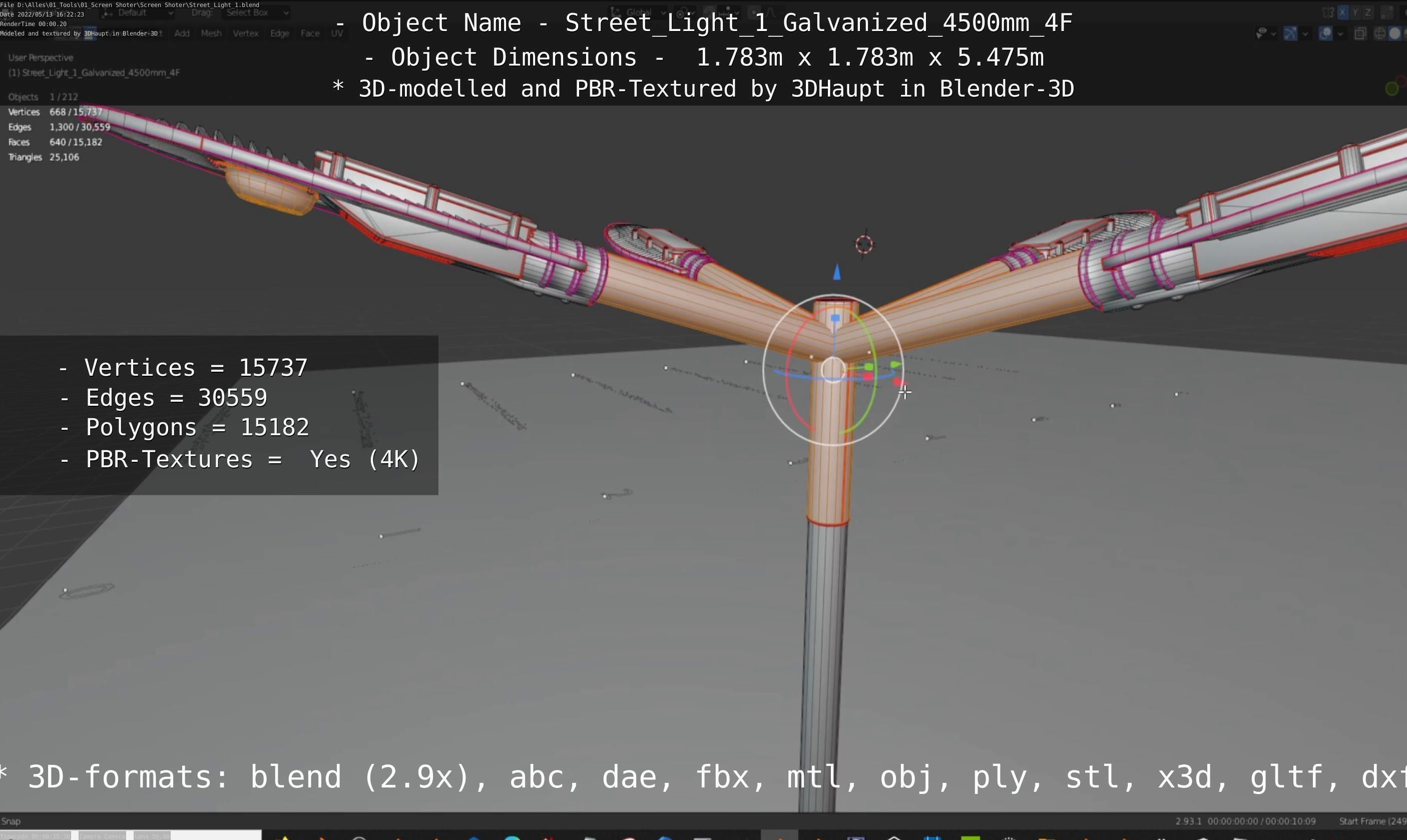 Street Light 1 Galvanized 4500mm 4F Low-poly 3D model_87