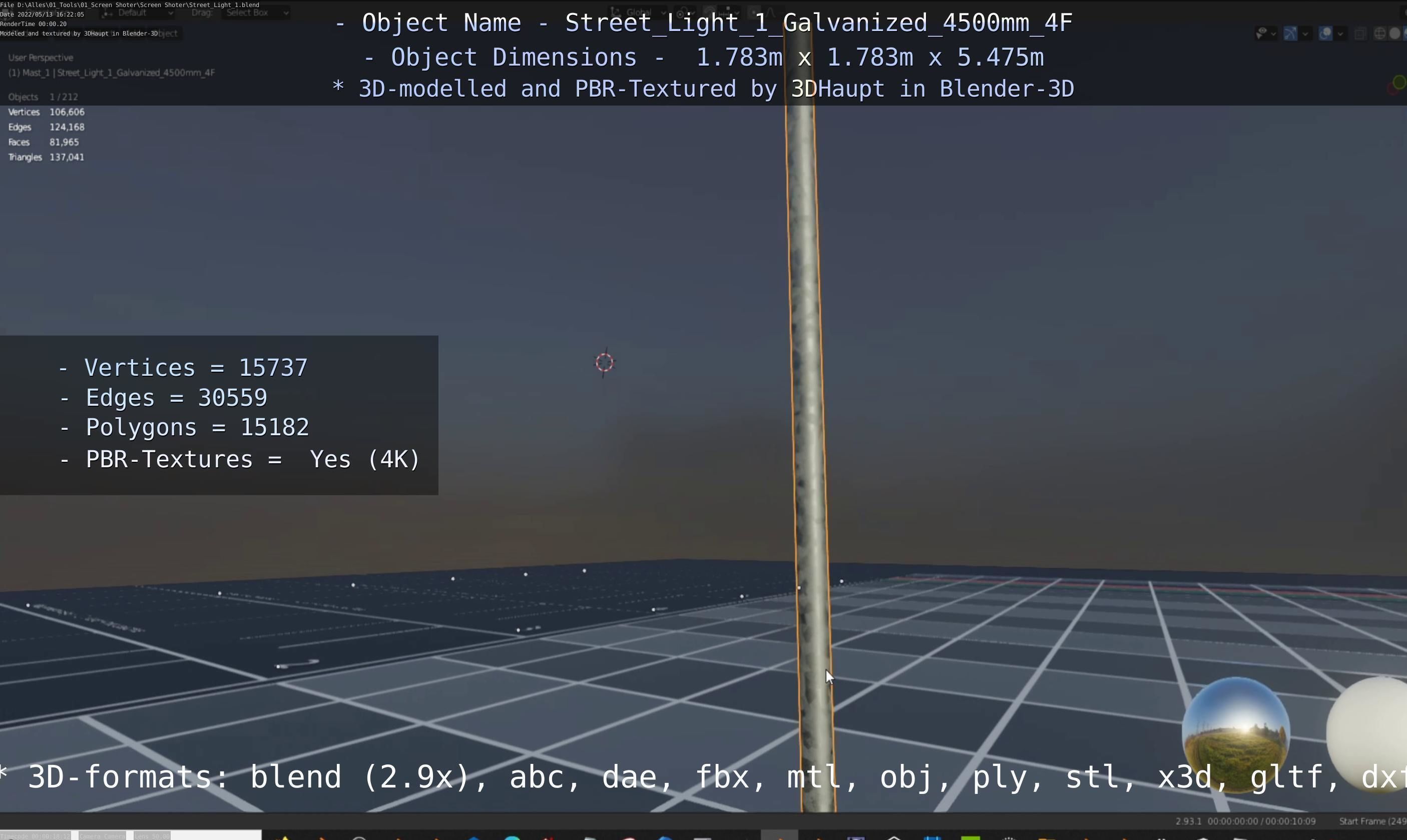 Street Light 1 Galvanized 4500mm 4F Low-poly 3D model_72