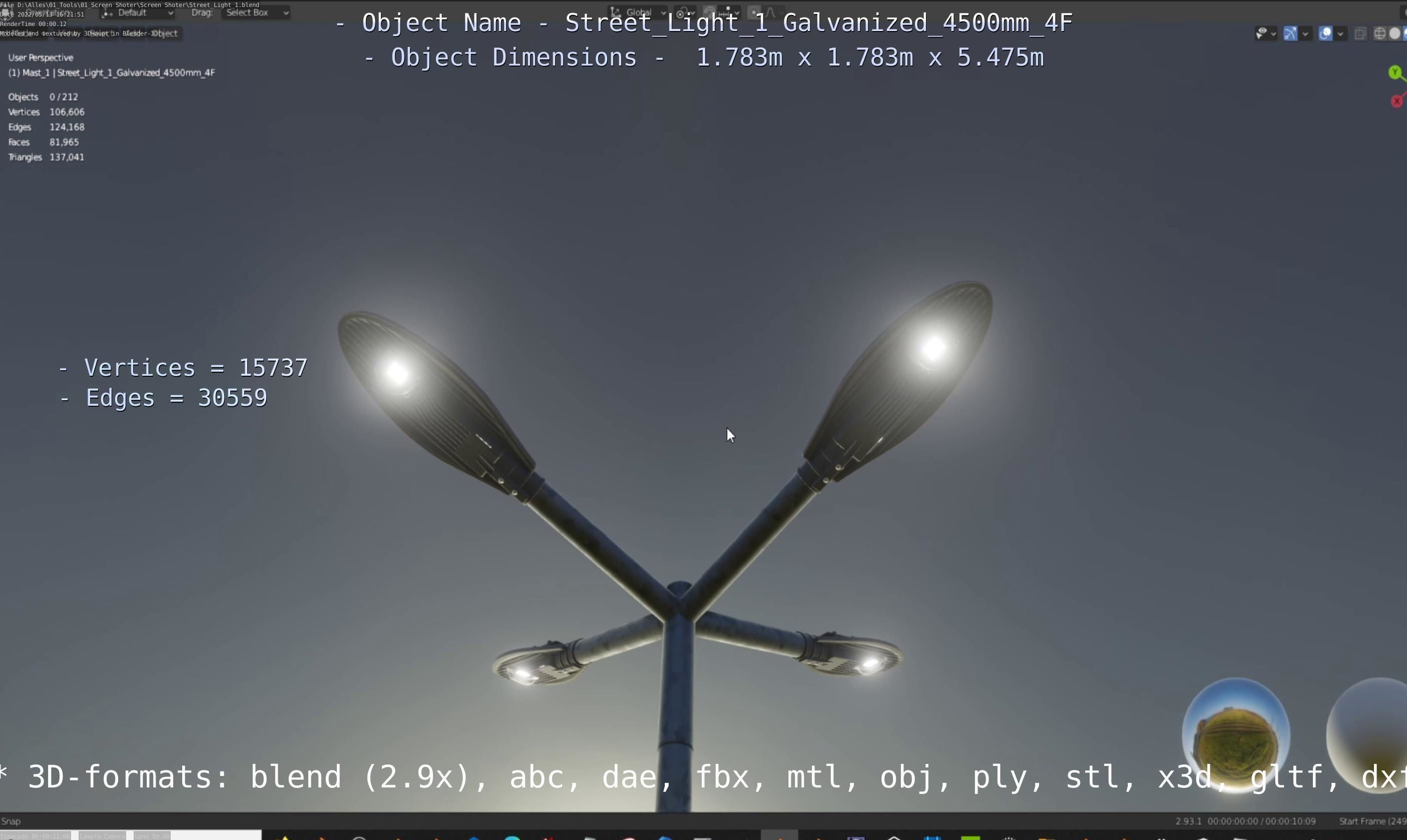Street Light 1 Galvanized 4500mm 4F Low-poly 3D model_57