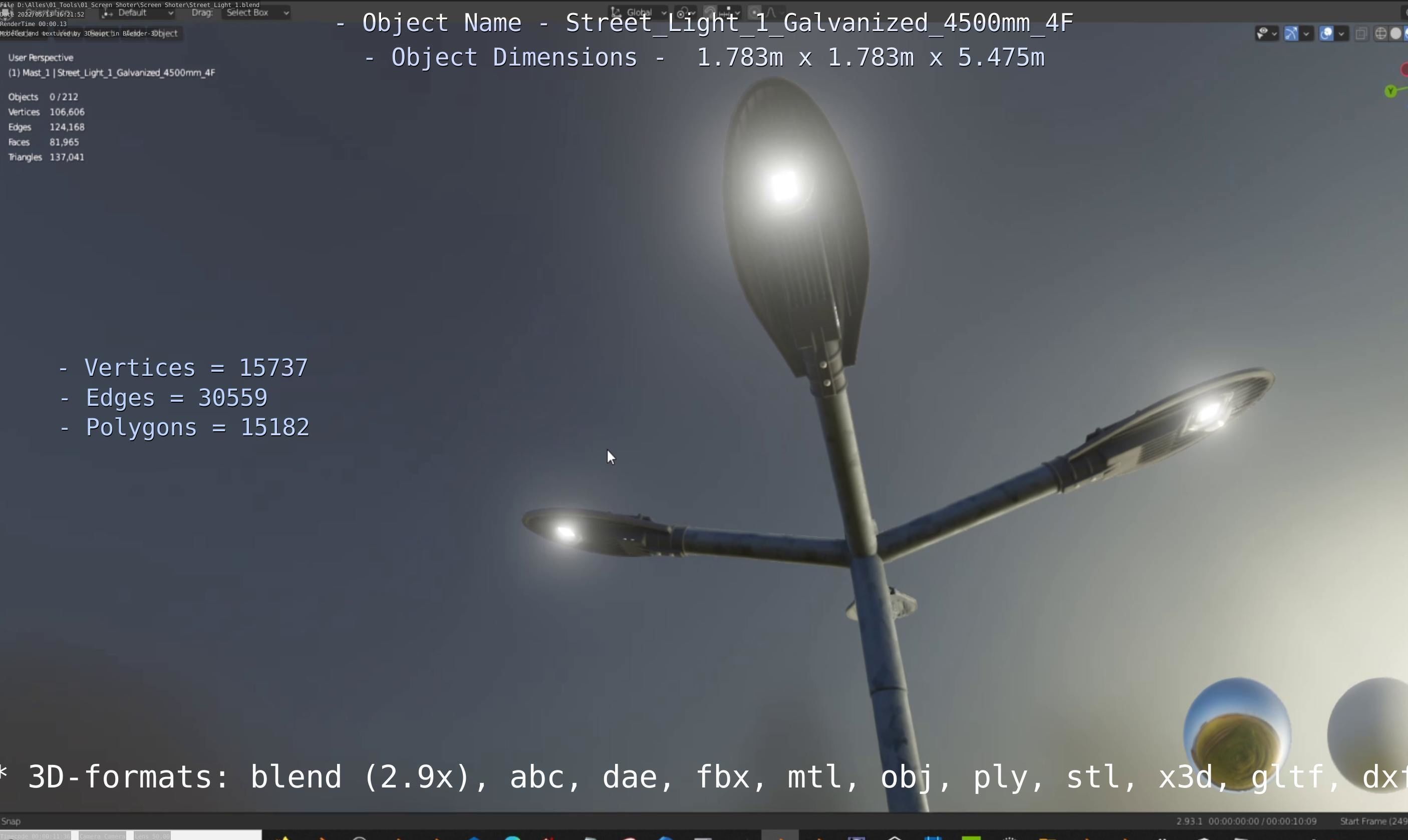 Street Light 1 Galvanized 4500mm 4F Low-poly 3D model_59