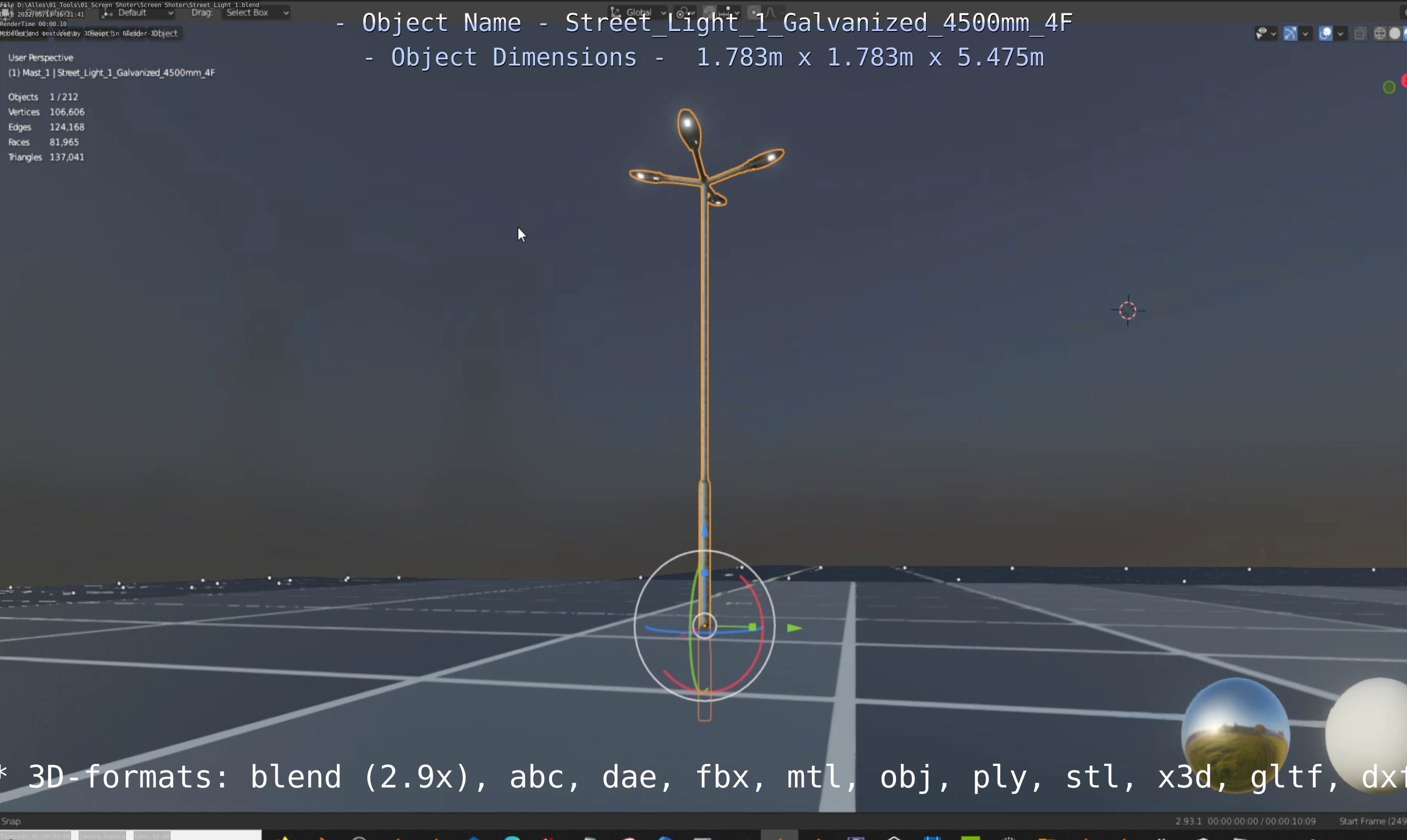 Street Light 1 Galvanized 4500mm 4F Low-poly 3D model_39