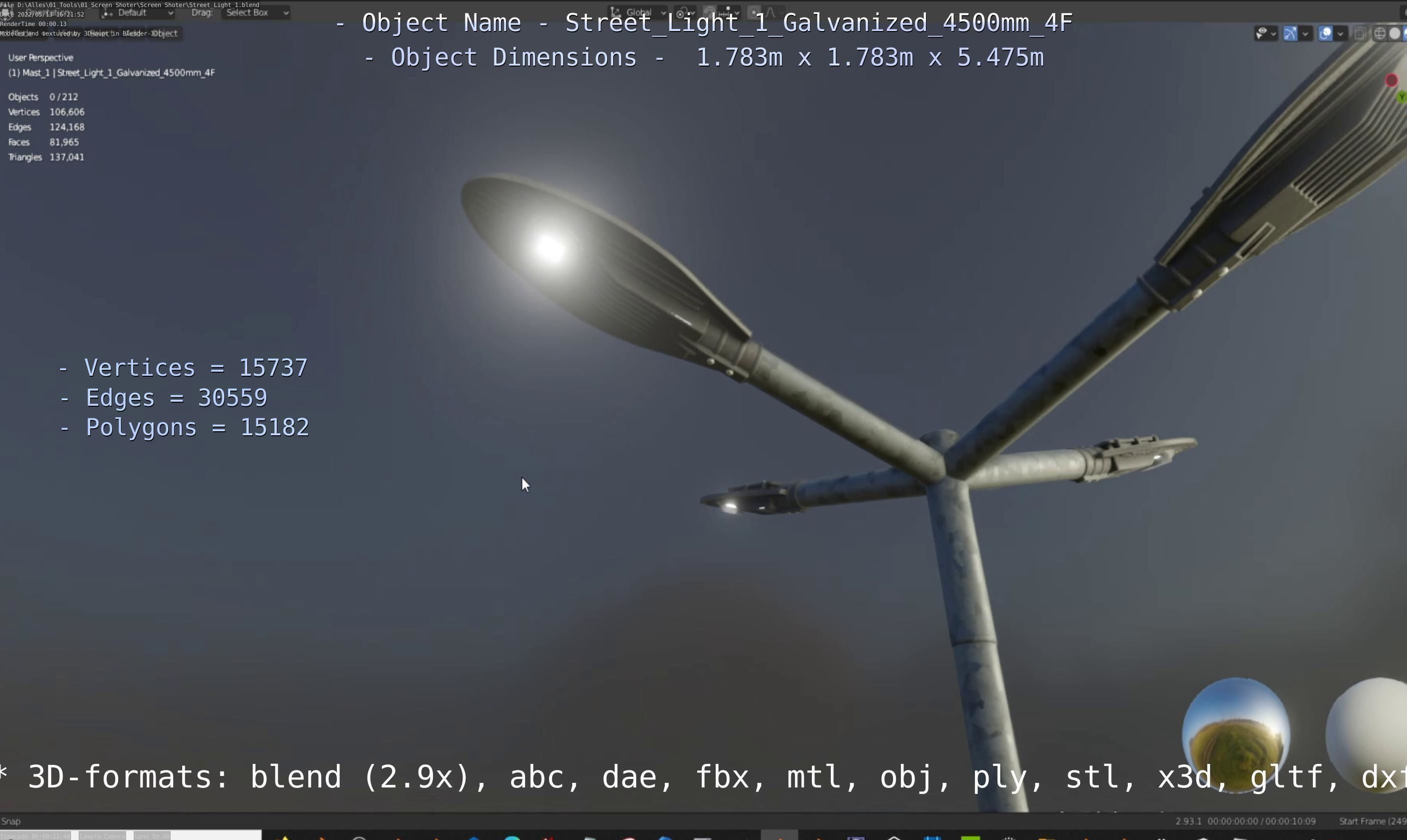 Street Light 1 Galvanized 4500mm 4F Low-poly 3D model_3