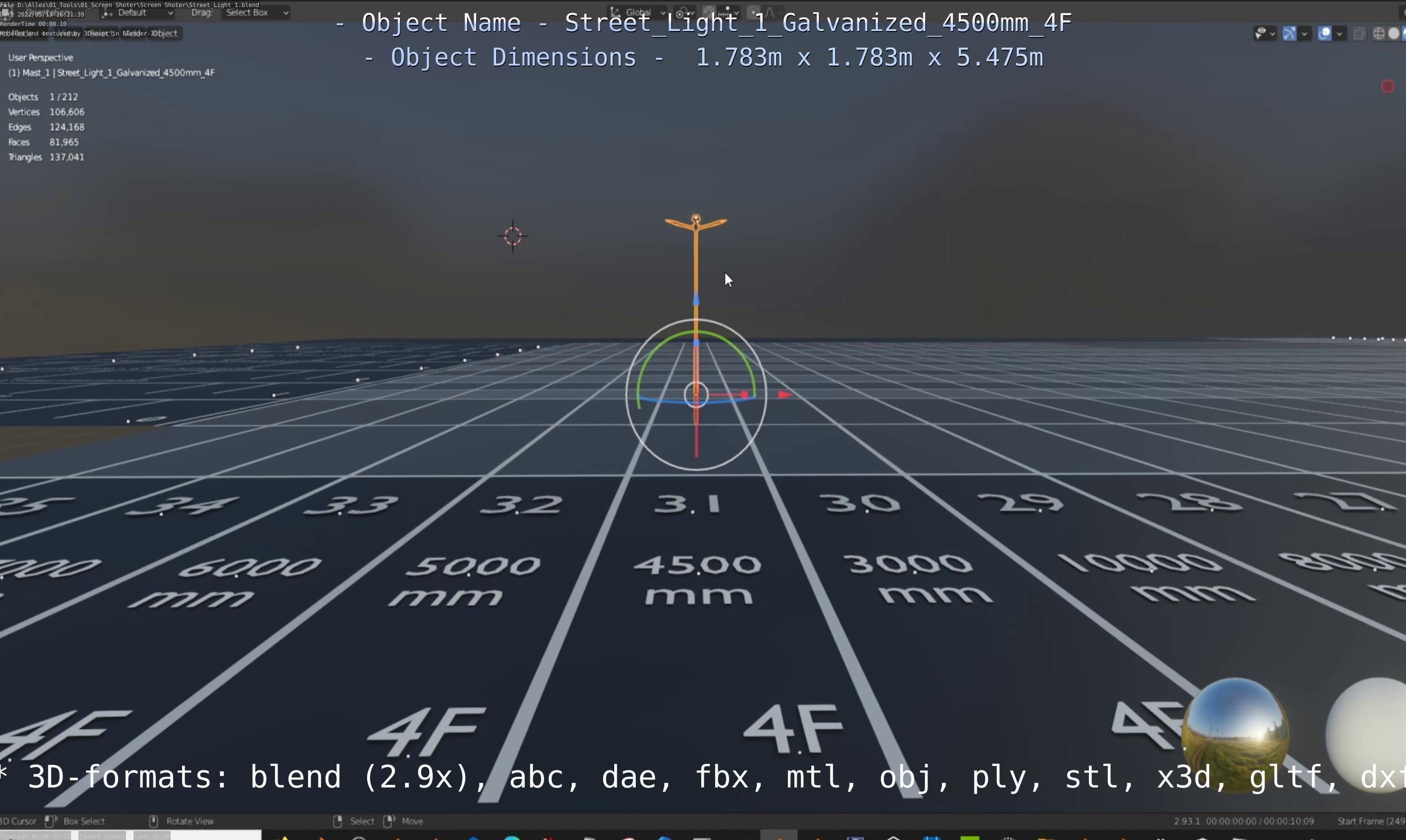 Street Light 1 Galvanized 4500mm 4F Low-poly 3D model_35