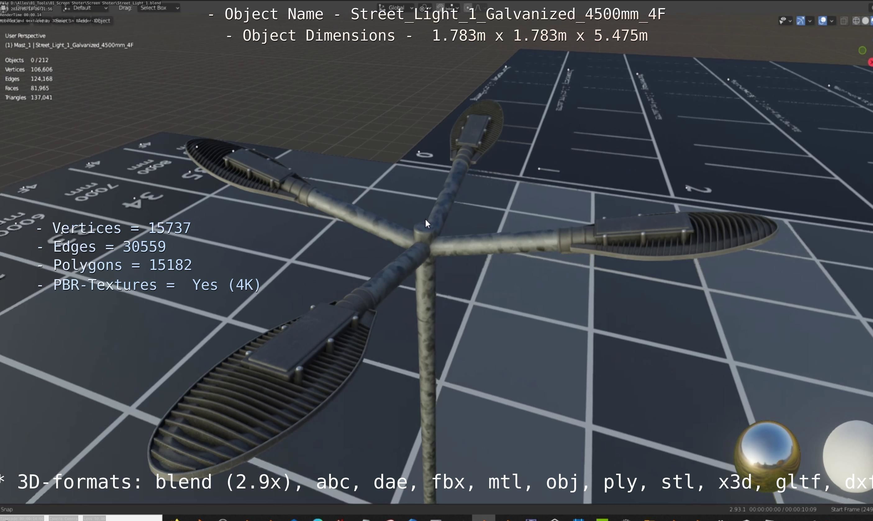 Street Light 1 Galvanized 4500mm 4F Low-poly 3D model_64