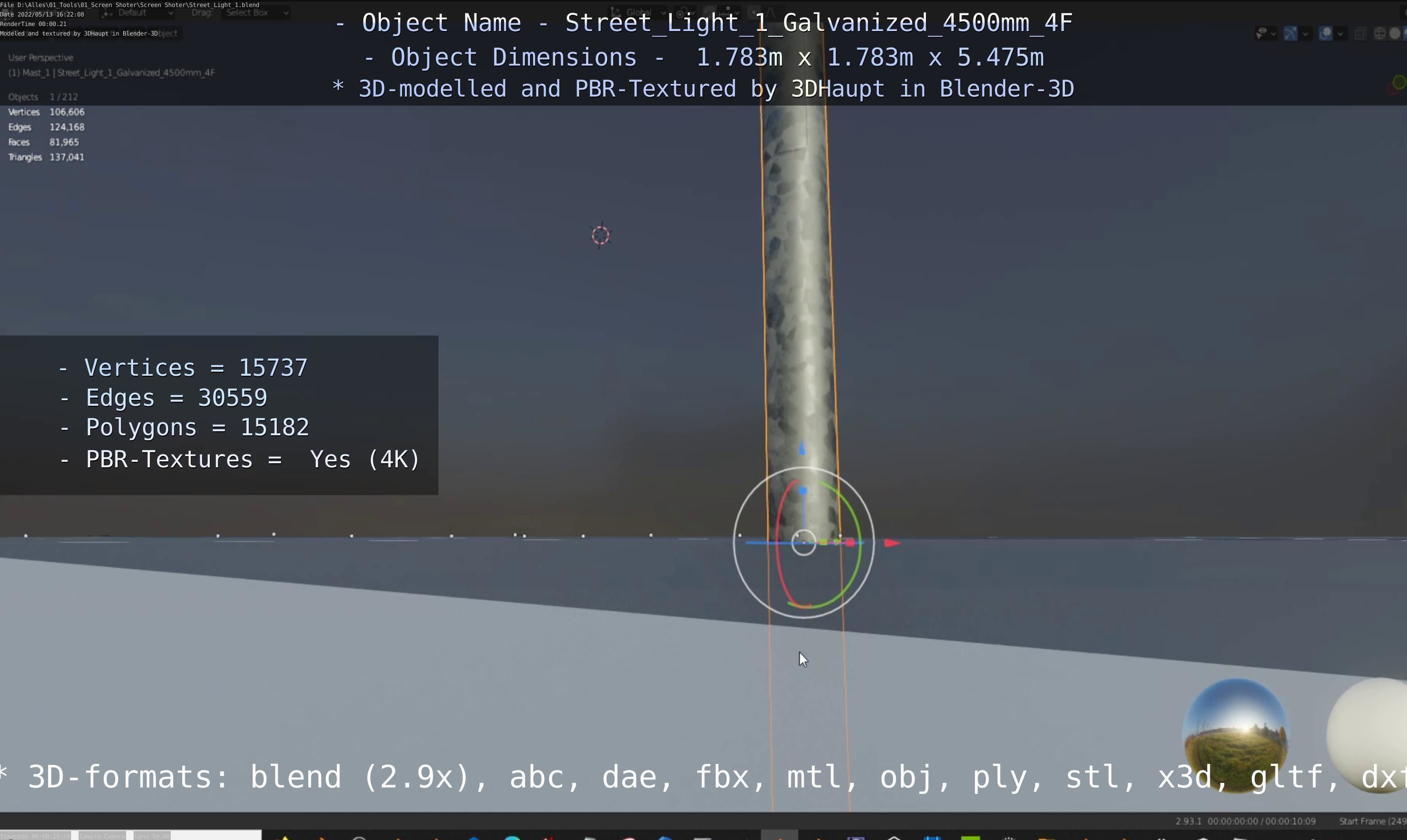 Street Light 1 Galvanized 4500mm 4F Low-poly 3D model_10