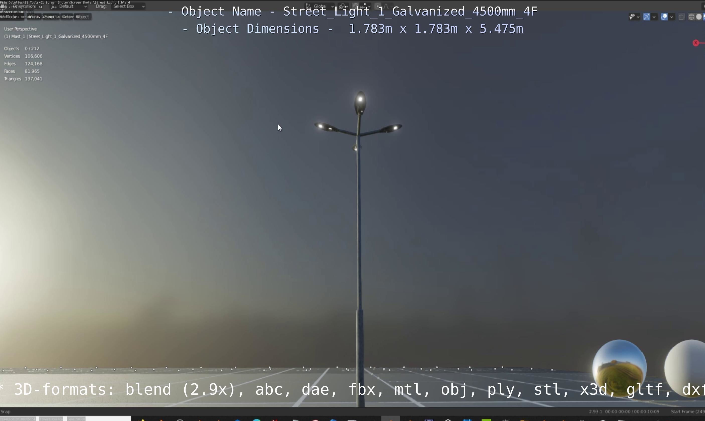 Street Light 1 Galvanized 4500mm 4F Low-poly 3D model_43