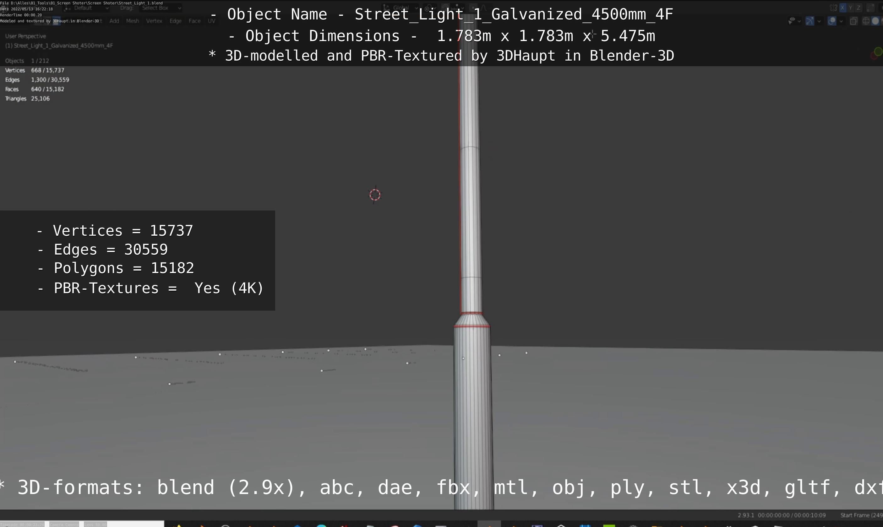 Street Light 1 Galvanized 4500mm 4F Low-poly 3D model_13