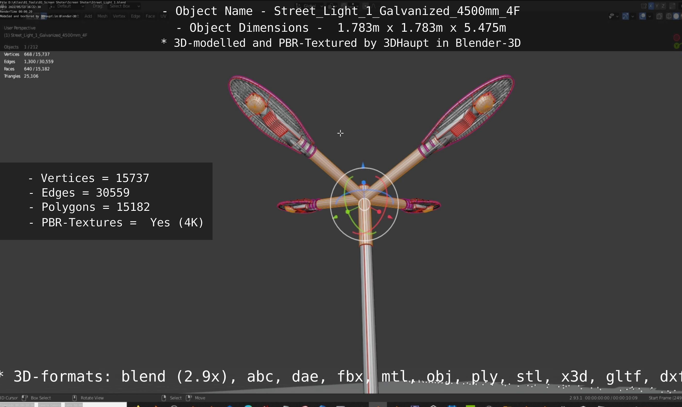 Street Light 1 Galvanized 4500mm 4F Low-poly 3D model_19