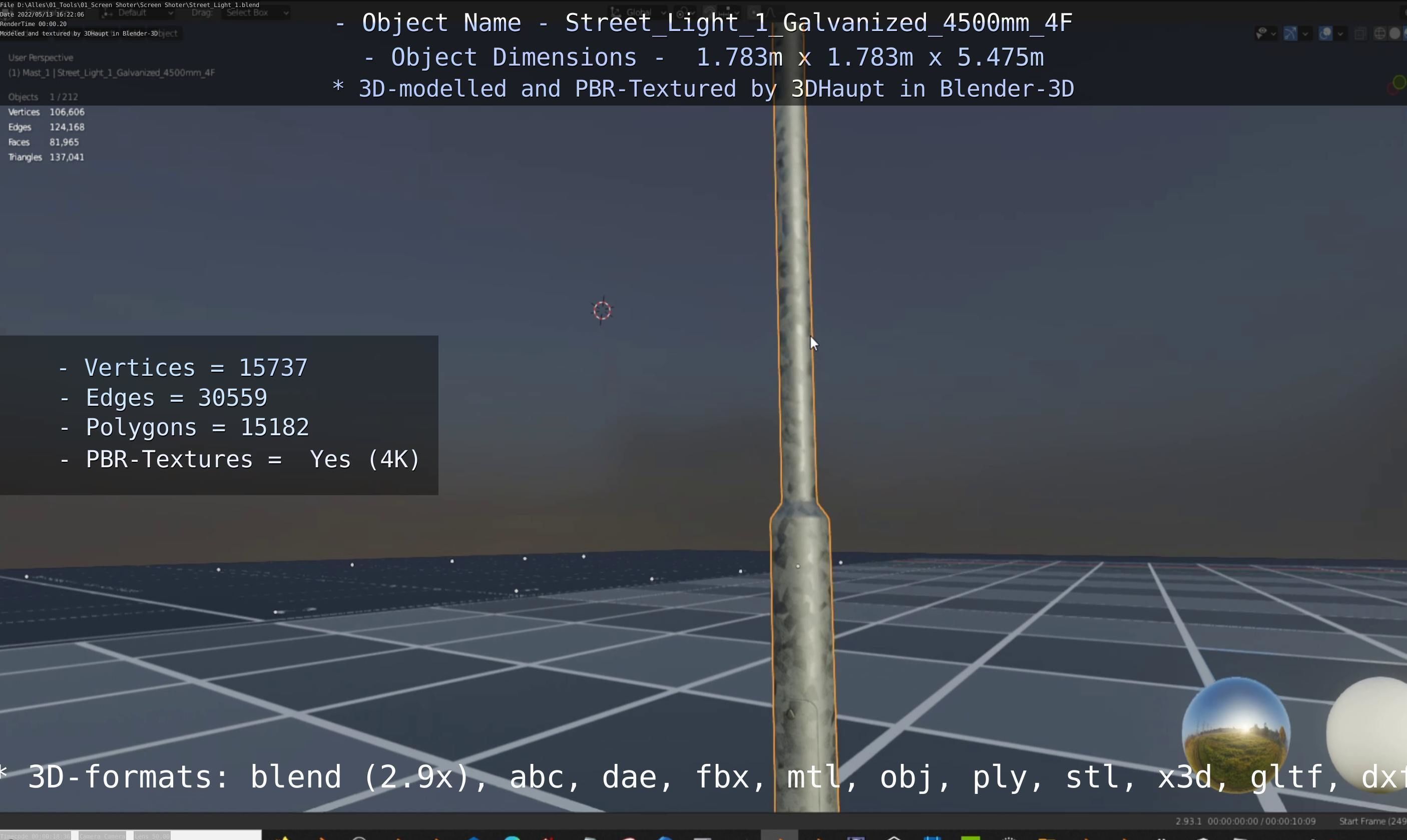 Street Light 1 Galvanized 4500mm 4F Low-poly 3D model_74