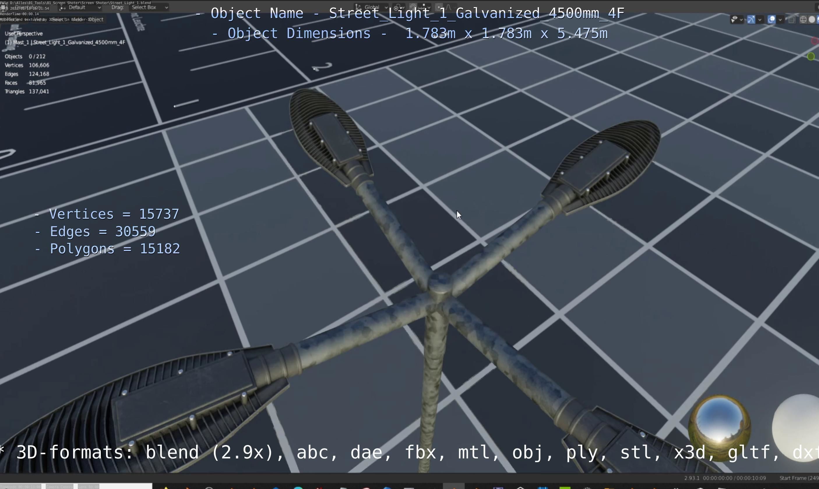 Street Light 1 Galvanized 4500mm 4F Low-poly 3D model_62