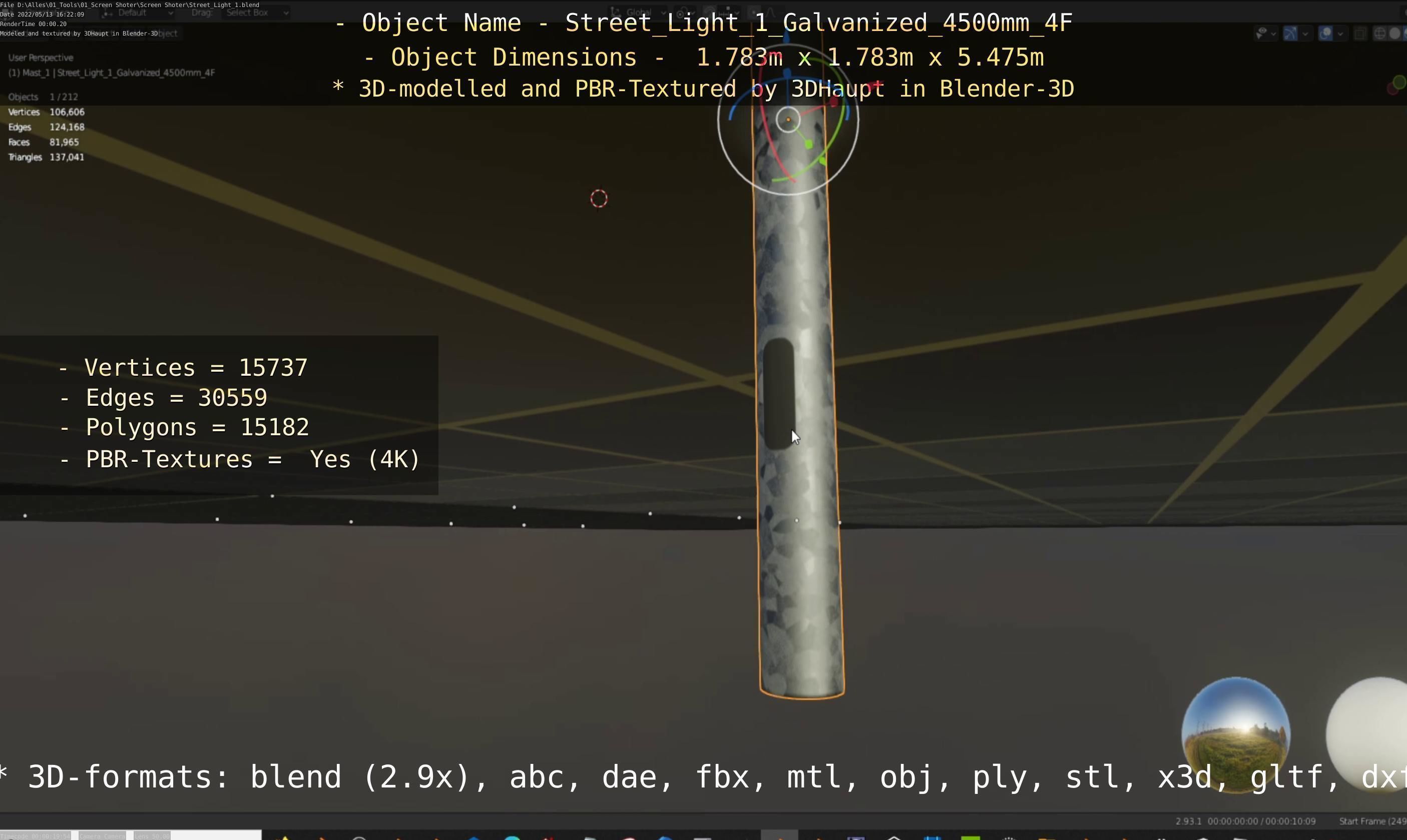 Street Light 1 Galvanized 4500mm 4F Low-poly 3D model_83