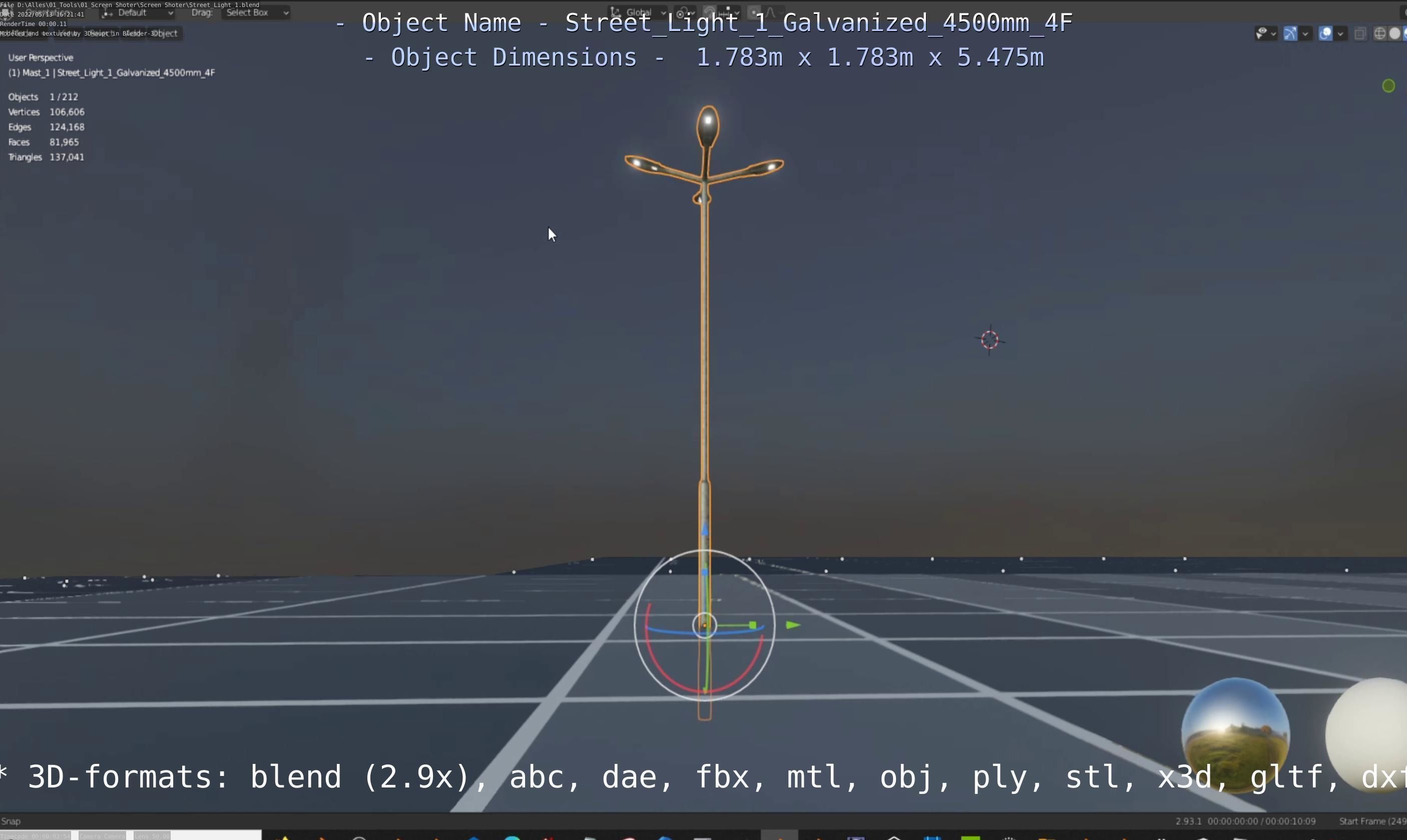 Street Light 1 Galvanized 4500mm 4F Low-poly 3D model_21