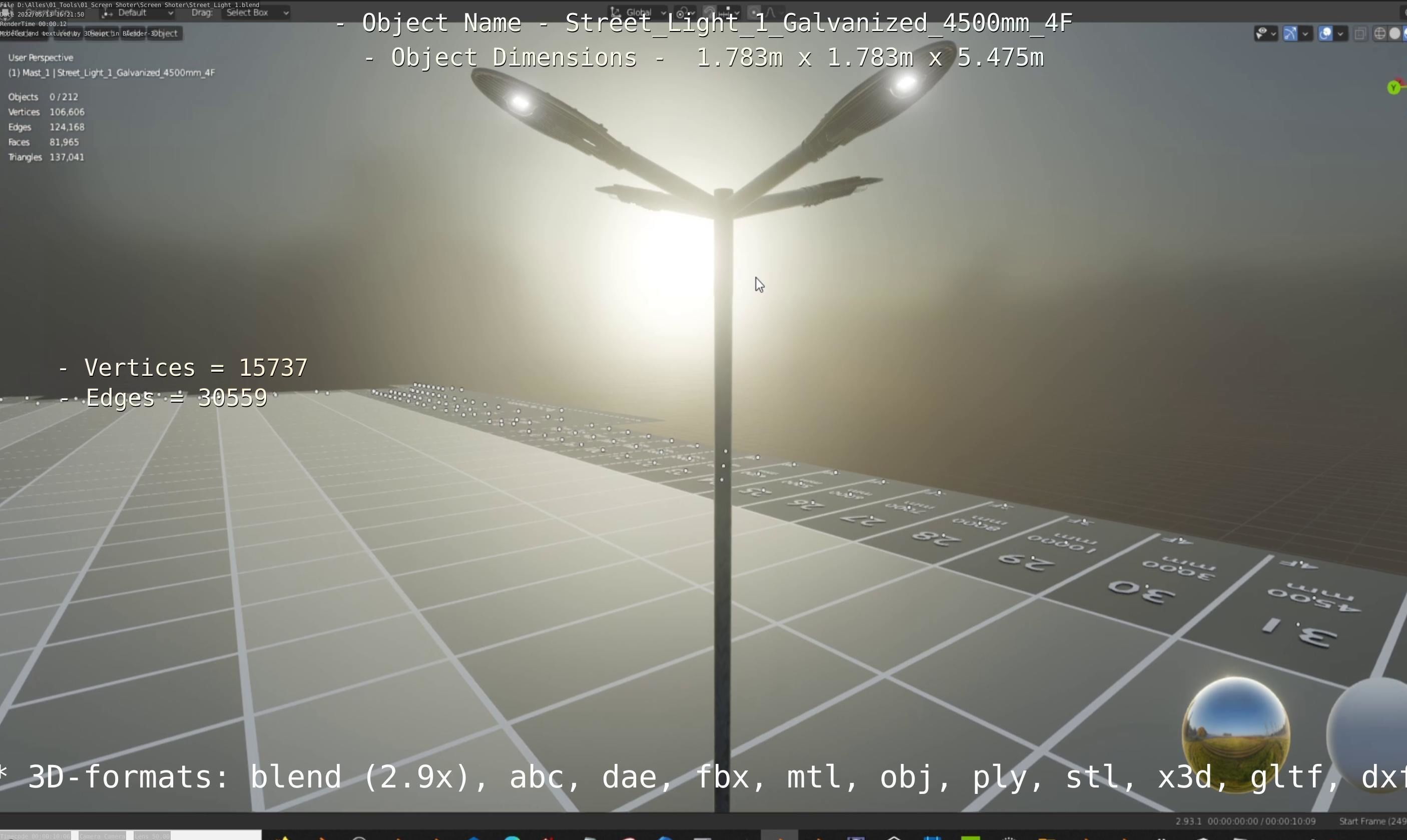 Street Light 1 Galvanized 4500mm 4F Low-poly 3D model_52