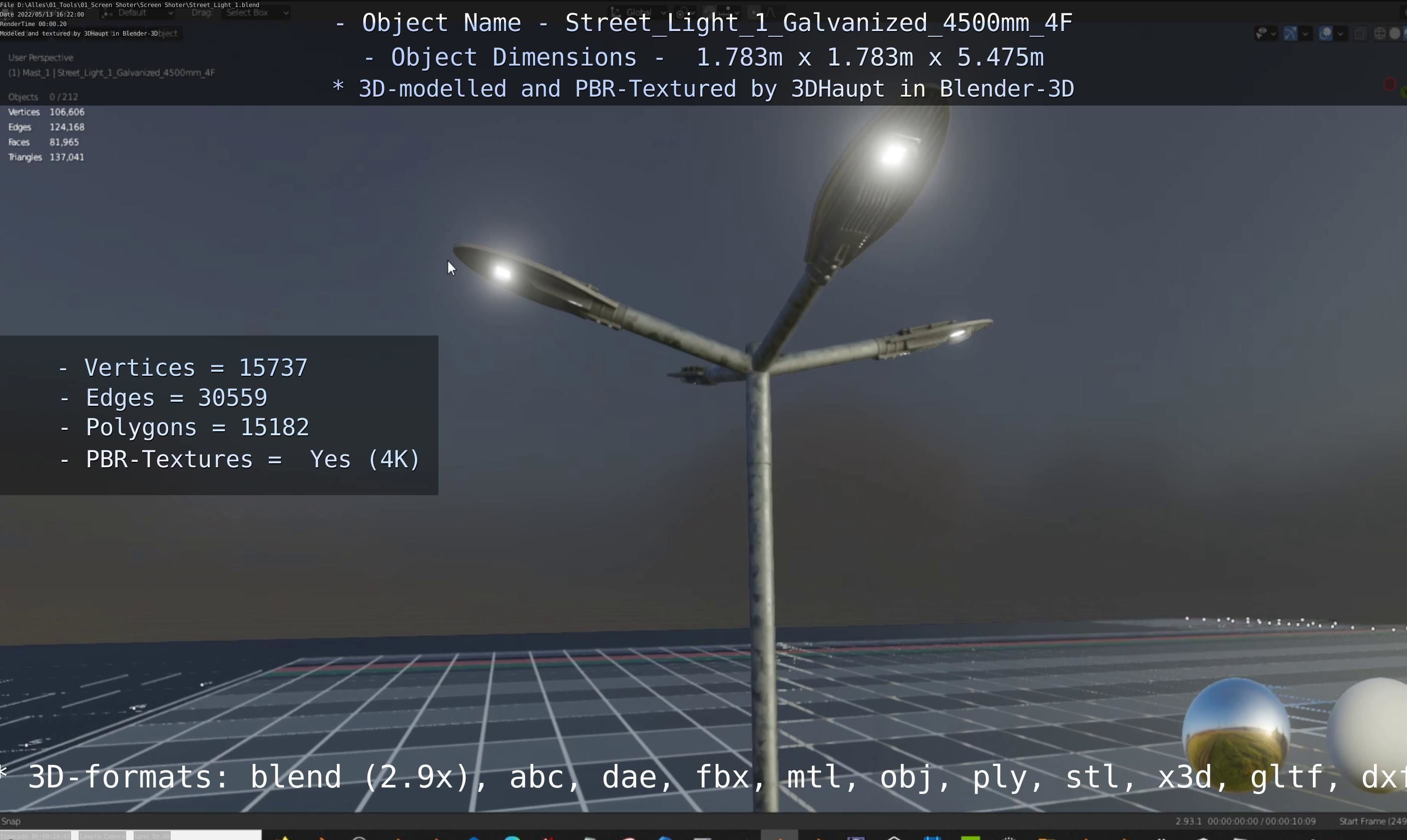 Street Light 1 Galvanized 4500mm 4F Low-poly 3D model_53